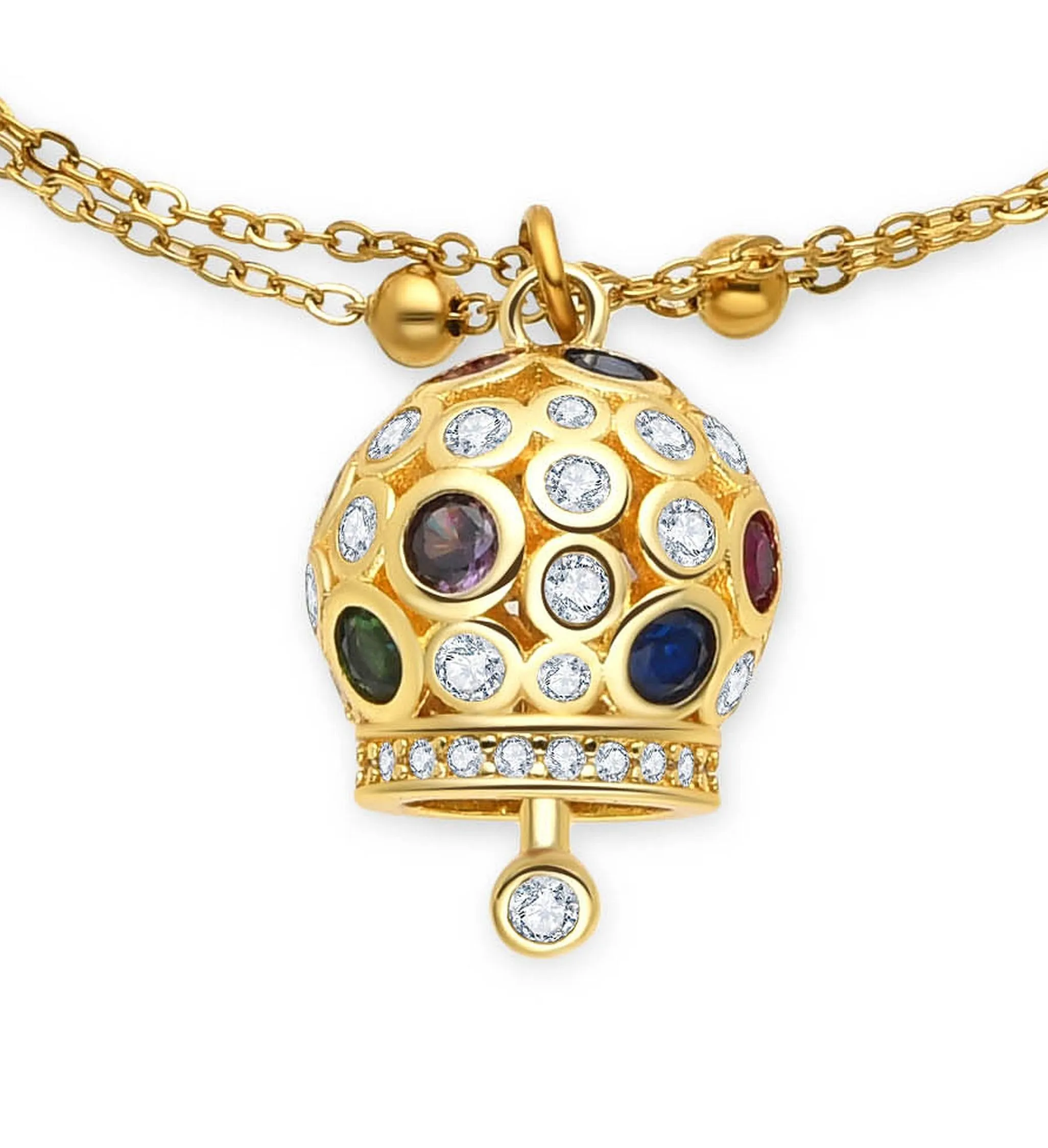 Dada Gioielli - Bracciale Campanella Capri con Pietre Brillanti Colorate e Catenina Rosario Elegante 16,5 + 3 cm (Multicolor Oro) - immagine 1