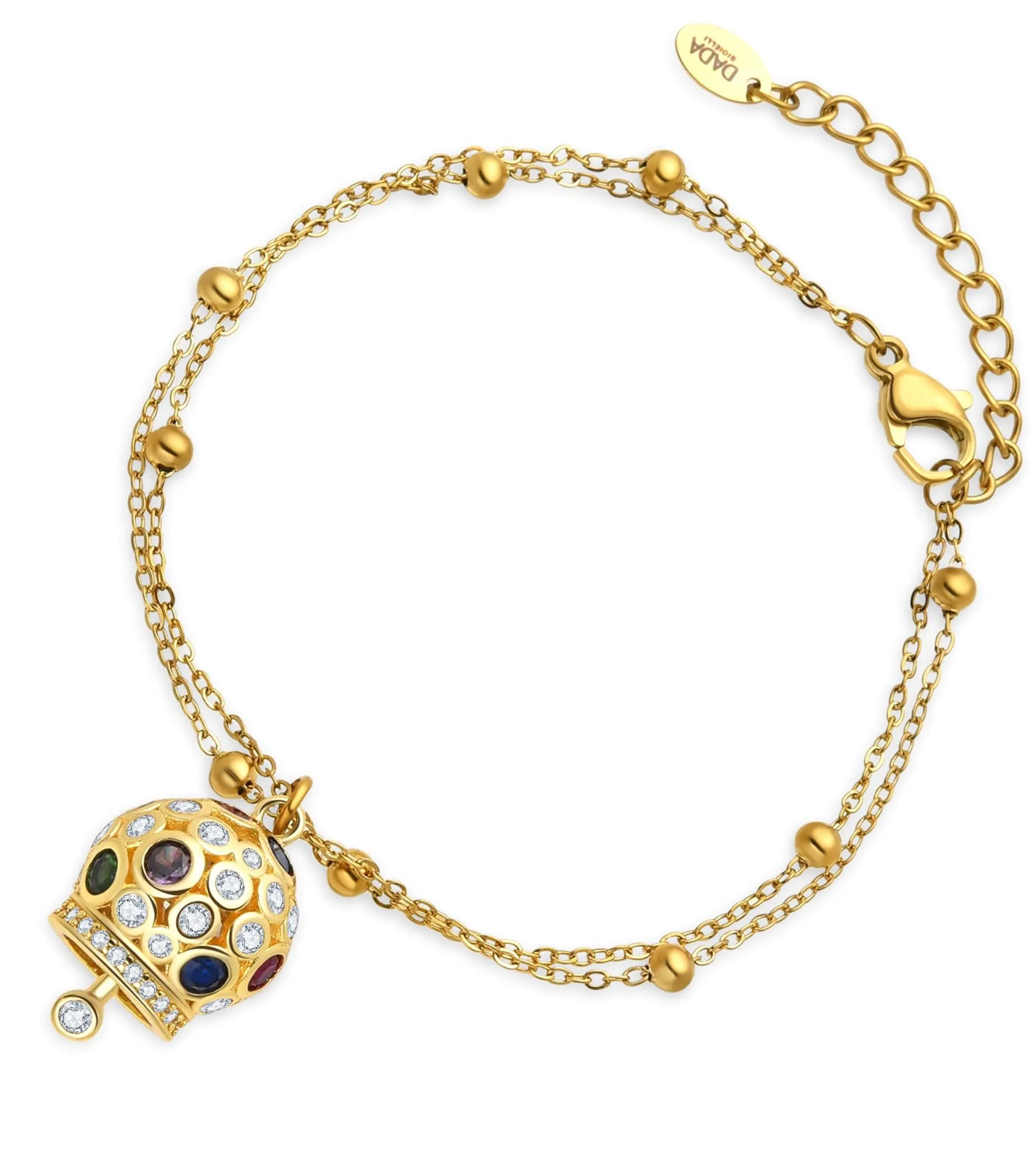 Dada Gioielli - Bracciale Campanella Capri con Pietre Brillanti Colorate e Catenina Rosario Elegante 16,5 + 3 cm (Multicolor Oro) - immagine 3