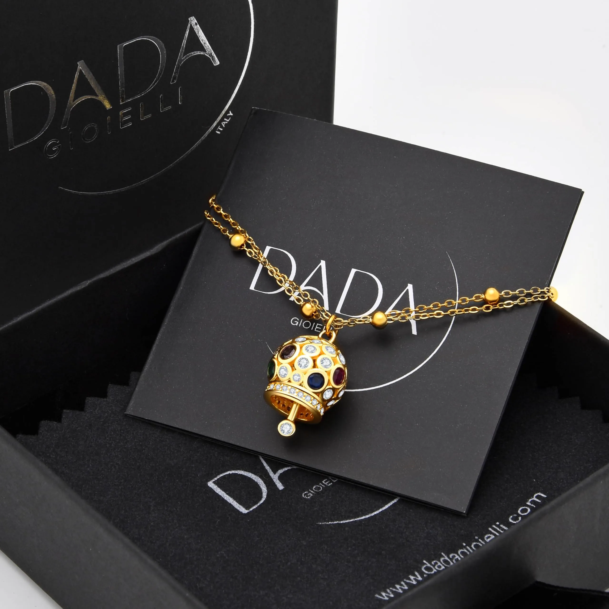 Dada Gioielli - Bracciale Campanella Capri con Pietre Brillanti Colorate e Catenina Rosario Elegante 16,5 + 3 cm (Multicolor Oro) - immagine 4