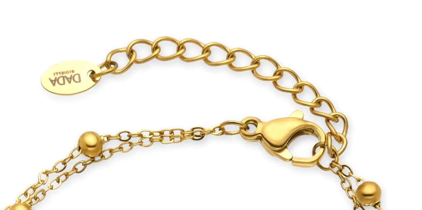 Dada Gioielli - Bracciale Campanella Capri con Pietre Brillanti Colorate e Catenina Rosario Elegante 16,5 + 3 cm (Multicolor Oro) - immagine 6