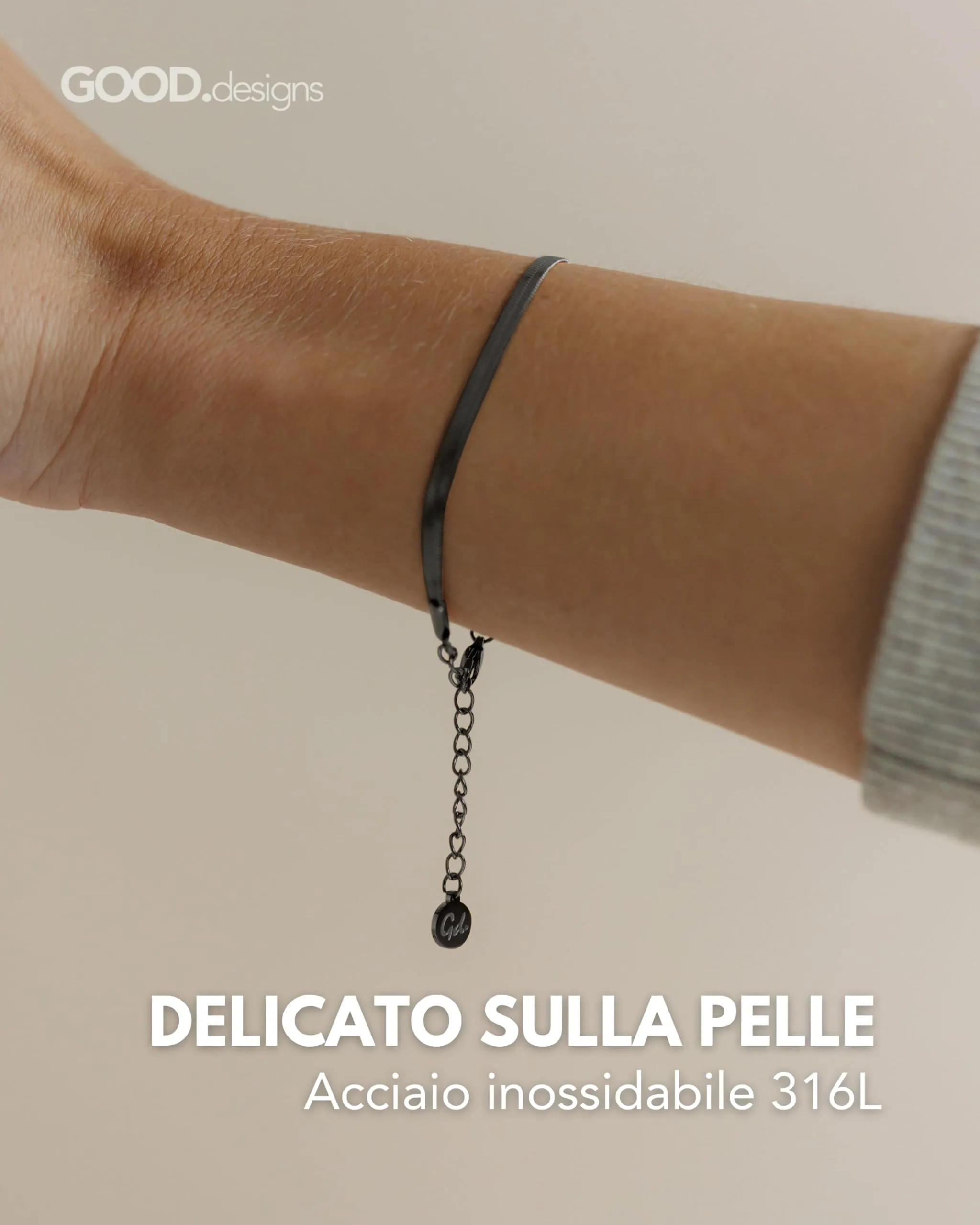 GD GOOD.designs Bracciale a serpente da donna | Bracciale piatto senza ciondolo in oro, argento, oro rosa o nero | Gioielli in acciaio inossidabile da 3mm di larghezza | Impermeabile, 15-19 cm - immagine 2
