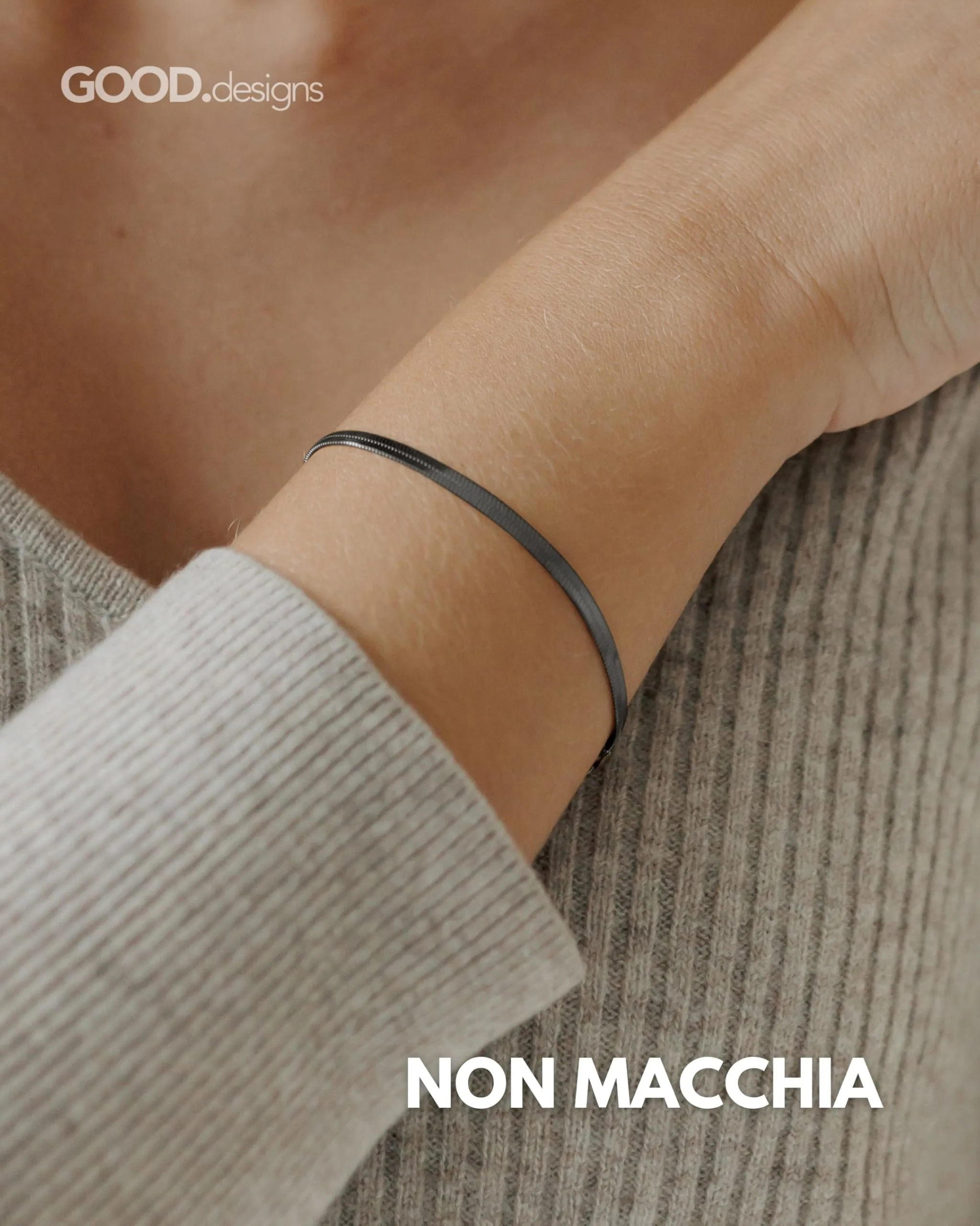 GD GOOD.designs Bracciale a serpente da donna | Bracciale piatto senza ciondolo in oro, argento, oro rosa o nero | Gioielli in acciaio inossidabile da 3mm di larghezza | Impermeabile, 15-19 cm - immagine 3