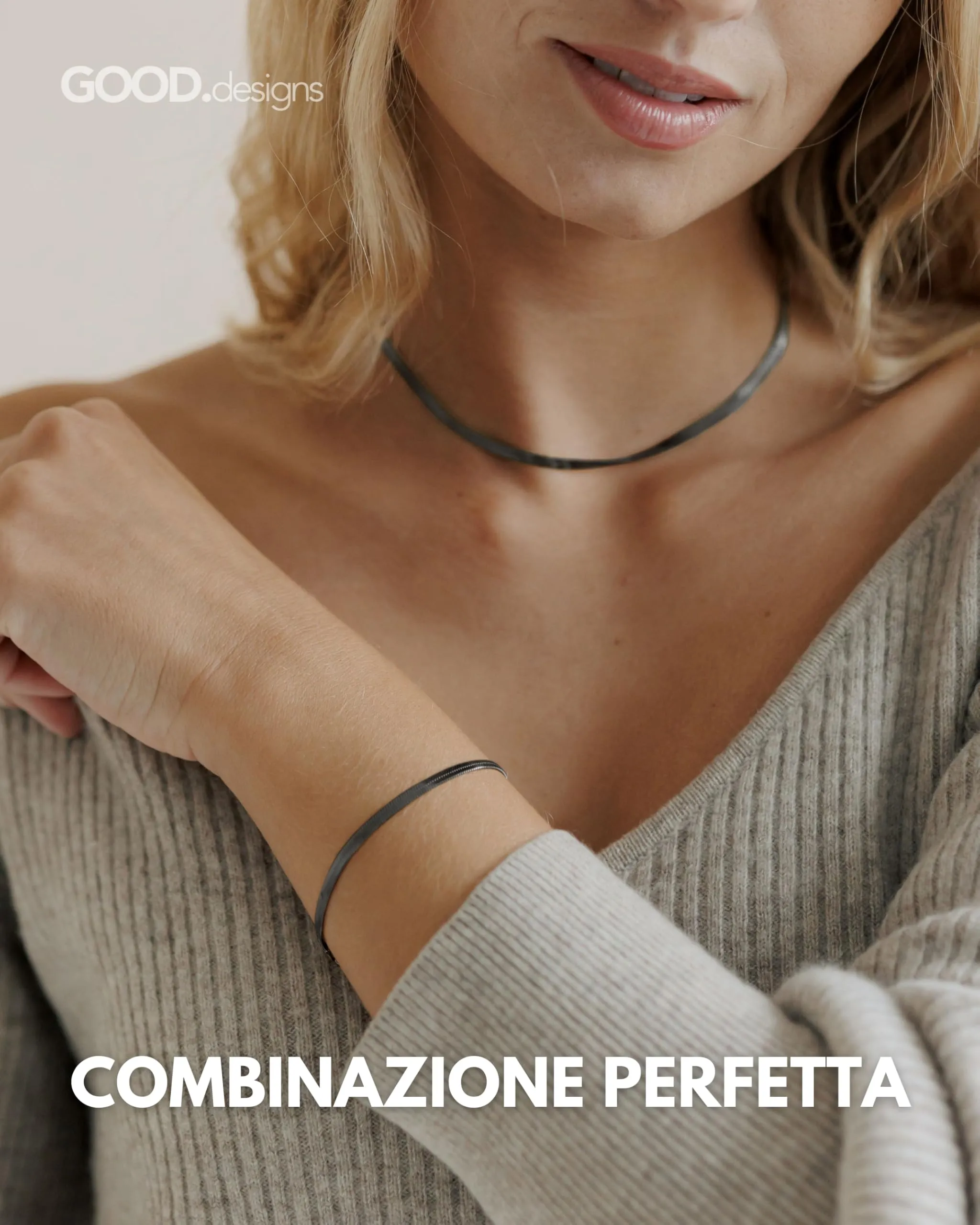 GD GOOD.designs Bracciale a serpente da donna | Bracciale piatto senza ciondolo in oro, argento, oro rosa o nero | Gioielli in acciaio inossidabile da 3mm di larghezza | Impermeabile, 15-19 cm - immagine 5