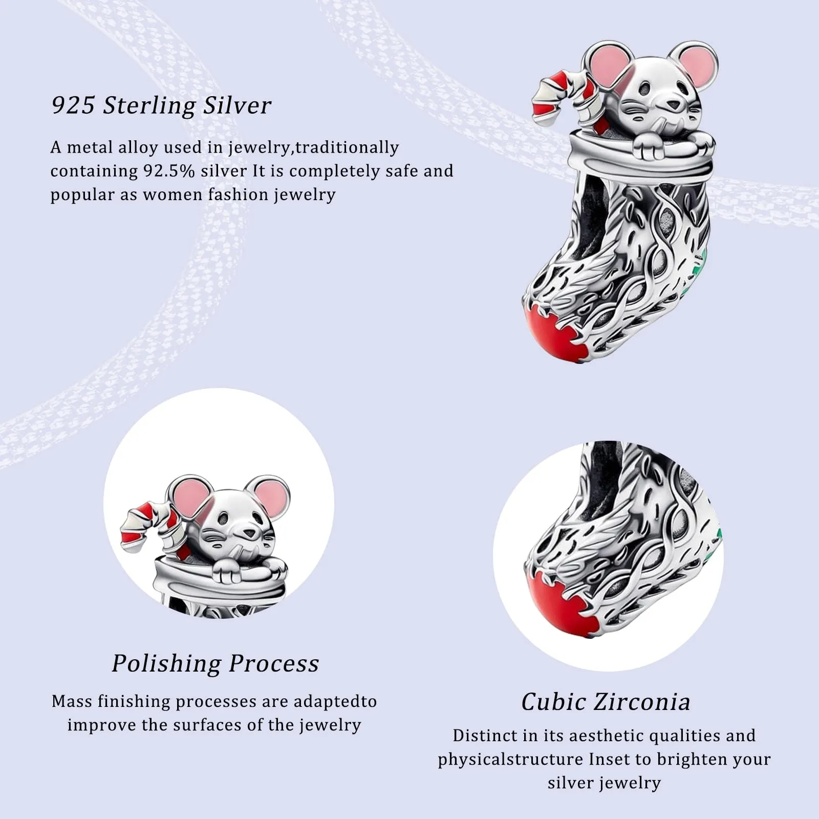 Simphman 925 Sterling Silver Charms Dangles per braccialetti e collana Topo nella calza della Befana Gioielli regalo per le donne ragazza famiglia amica - immagine 2