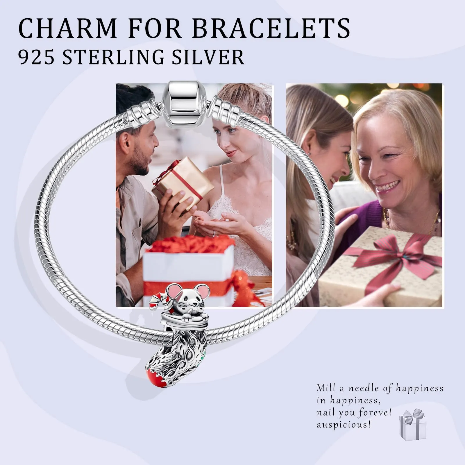 Simphman 925 Sterling Silver Charms Dangles per braccialetti e collana Topo nella calza della Befana Gioielli regalo per le donne ragazza famiglia amica - immagine 4