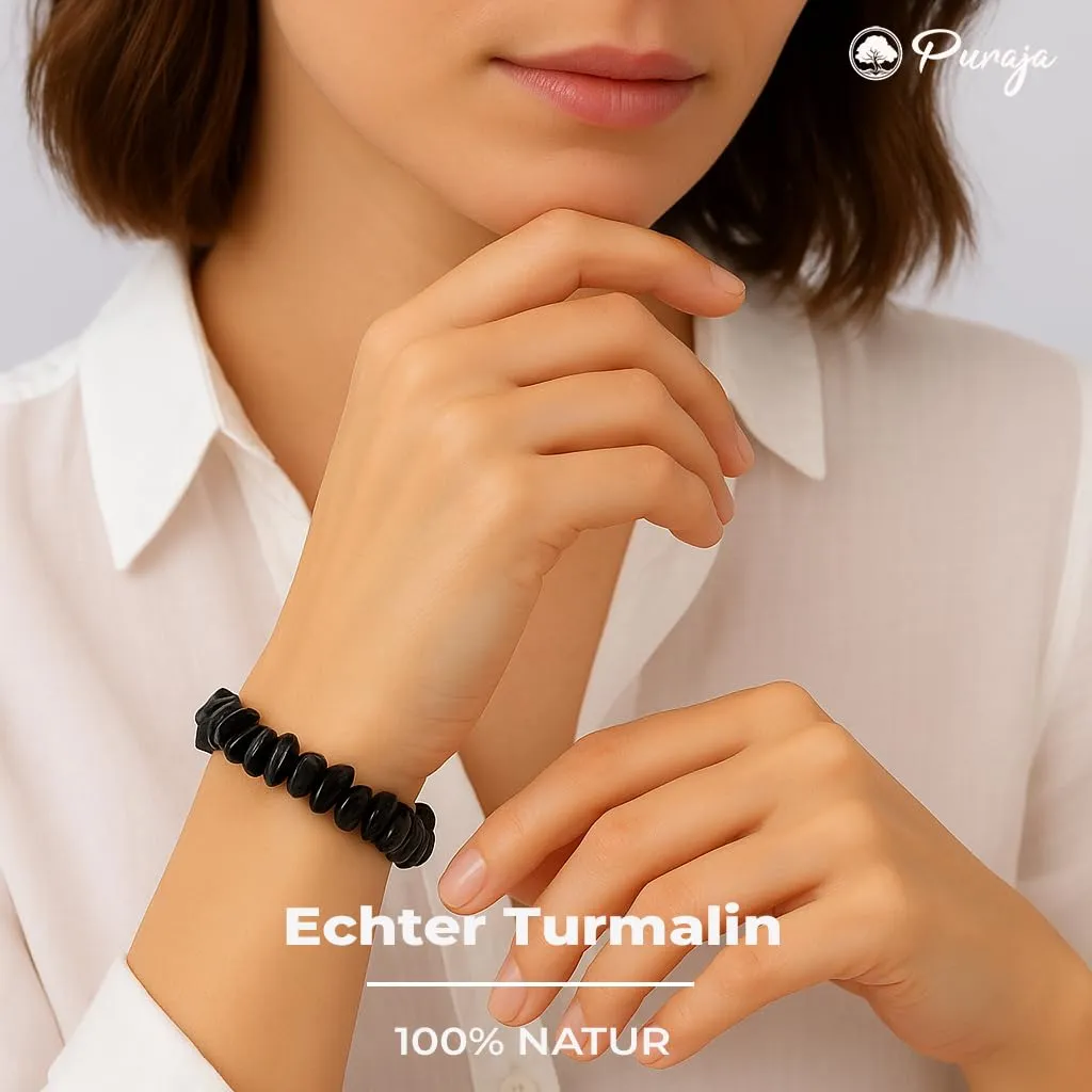 PURAJA Bracciale con pietre preziose in vera pietra naturale: tormalina, bracciale con schegge di minerali di alta qualità, Eine Grösse, Gemma, Tormalina - immagine 2