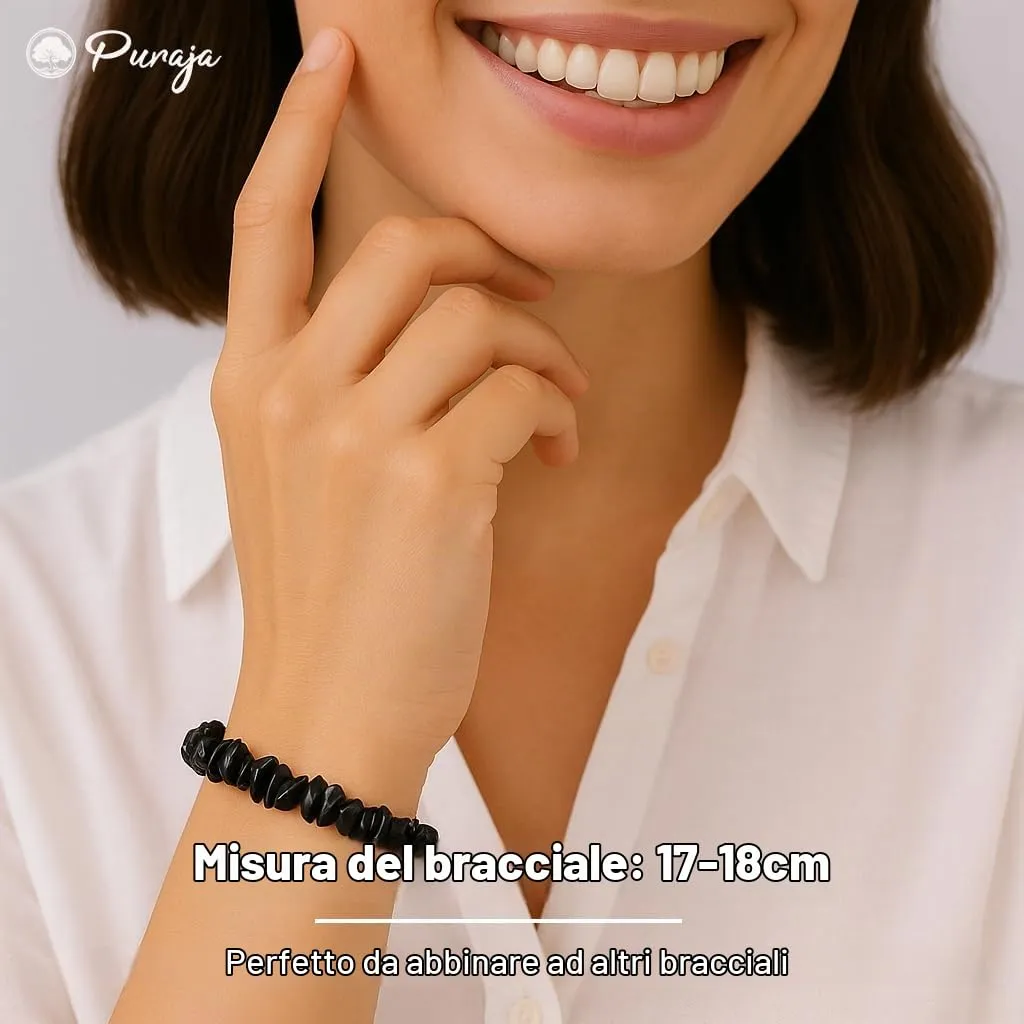 PURAJA Bracciale con pietre preziose in vera pietra naturale: tormalina, bracciale con schegge di minerali di alta qualità, Eine Grösse, Gemma, Tormalina - immagine 4