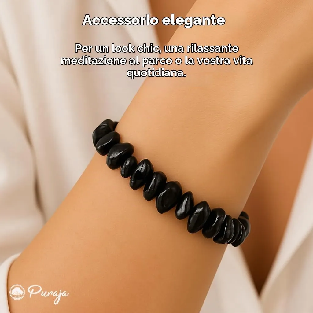 PURAJA Bracciale con pietre preziose in vera pietra naturale: tormalina, bracciale con schegge di minerali di alta qualità, Eine Grösse, Gemma, Tormalina - immagine 5