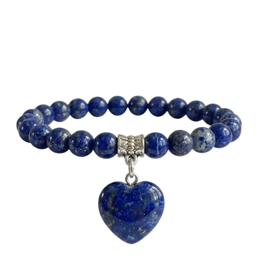 Bracciale con Pietre Naturali Vere e Ciondolo a Cuore, Energia Positiva, Armonia Interiore e Protezione Spirituale, Amore e Benessere Lapislazzuli - immagine 1