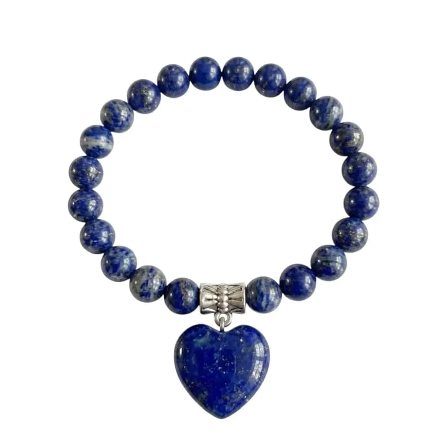 Bracciale con Pietre Naturali Vere e Ciondolo a Cuore, Energia Positiva, Armonia Interiore e Protezione Spirituale, Amore e Benessere Lapislazzuli - immagine 2