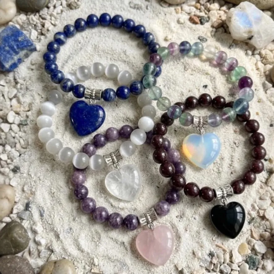 Bracciale con Pietre Naturali Vere e Ciondolo a Cuore, Energia Positiva, Armonia Interiore e Protezione Spirituale, Amore e Benessere Lapislazzuli - immagine 5