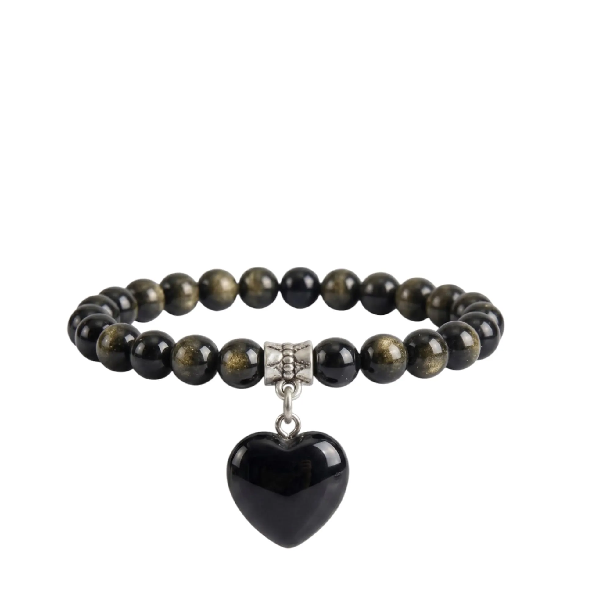 Bracciale con Pietre Naturali Vere e Ciondolo a Cuore, Energia Positiva, Armonia Interiore e Protezione Spirituale, Amore e Benessere Ossidiana - immagine 2