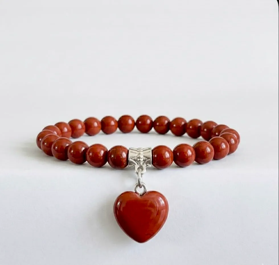 ALCHIMIA- Bracciale con Pietre Naturali Vere e Ciondolo a Cuore, Energia Positiva, Armonia Interiore e Protezione Spirituale, Amore e Benessere Diaspro Rosso - immagine 2