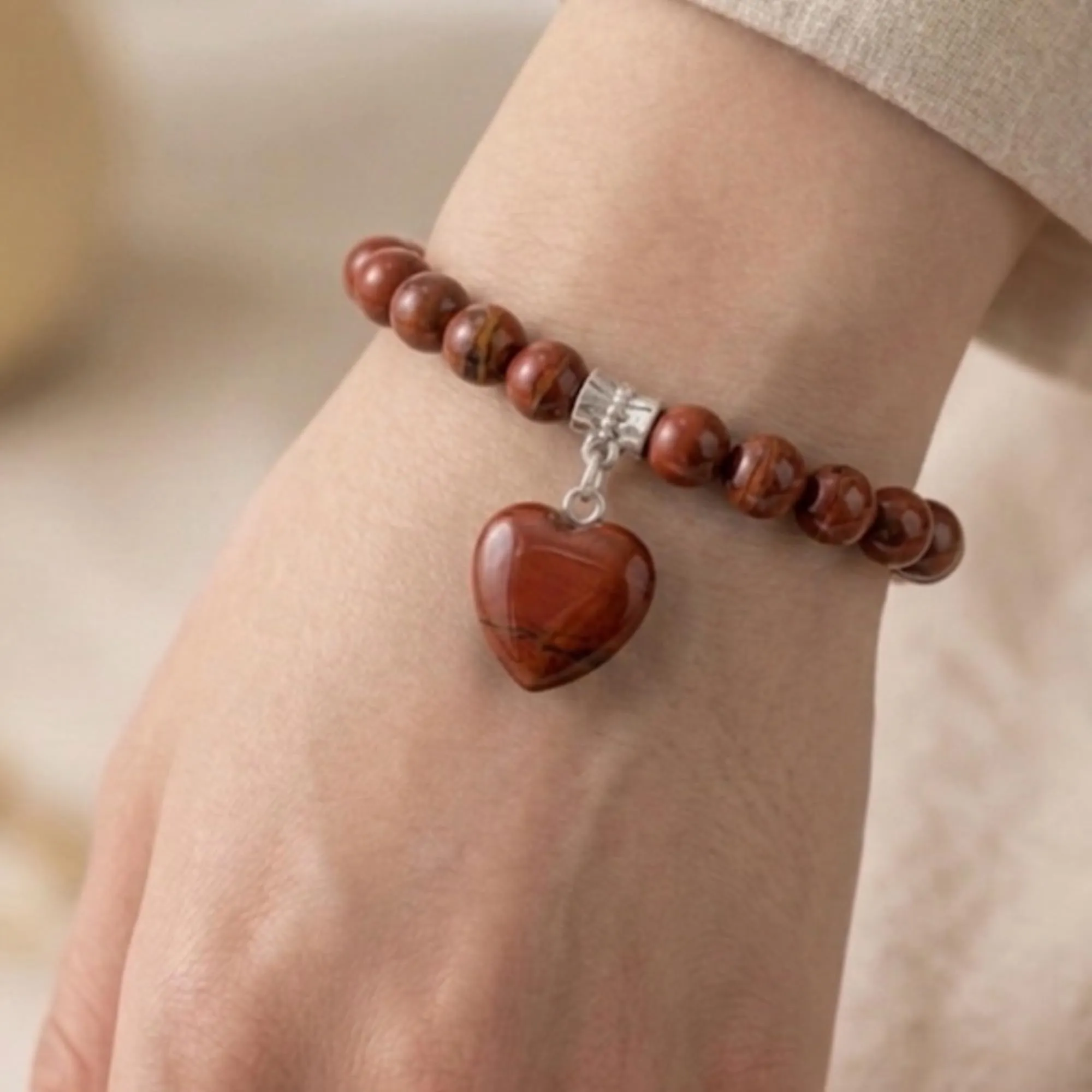 ALCHIMIA- Bracciale con Pietre Naturali Vere e Ciondolo a Cuore, Energia Positiva, Armonia Interiore e Protezione Spirituale, Amore e Benessere Diaspro Rosso - immagine 5