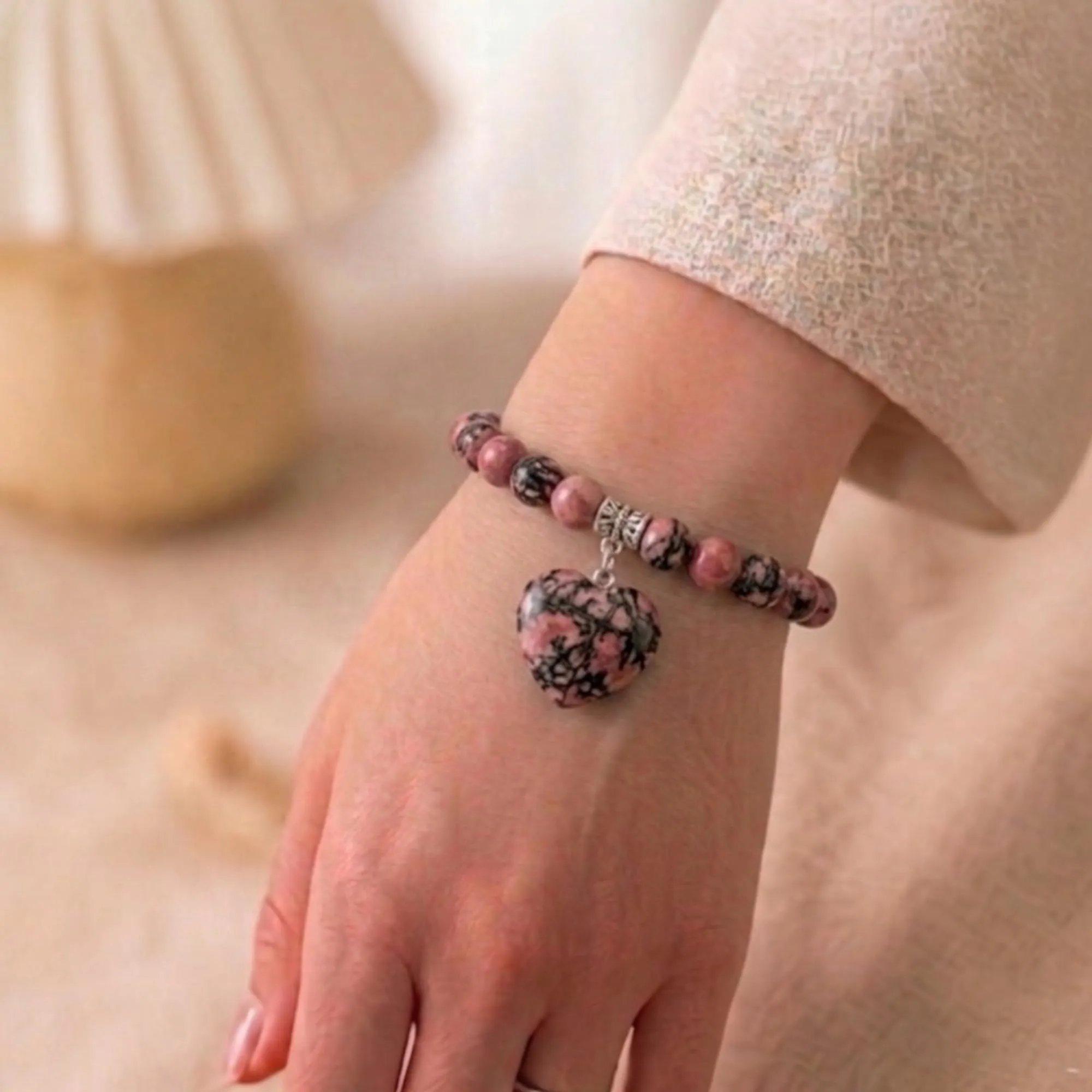 ALCHIMIA-Bracciale con Pietre Naturali Vere e Ciondolo a Cuore, Energia Positiva, Armonia Interiore e Protezione Spirituale, Amore e Benessere Rodonite - immagine 6