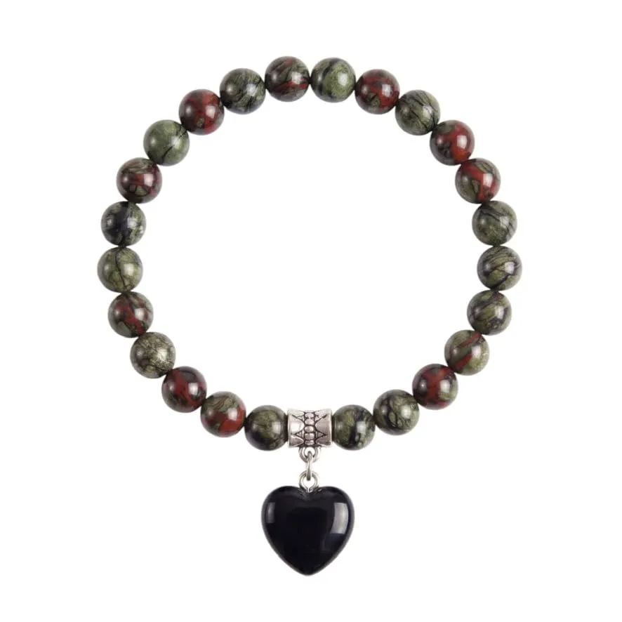 Bracciale con Pietre Naturali Vere e Ciondolo a Cuore, Energia Positiva, Armonia Interiore e Protezione Spirituale, Amore e Benessere (Dragon Stone) - immagine 2