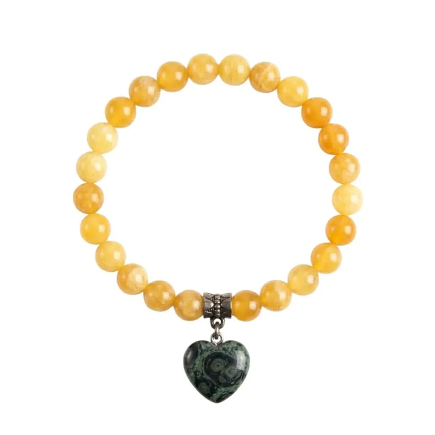 Bracciale con Pietre Naturali Vere e Ciondolo a Cuore, Energia Positiva, Armonia Interiore e Protezione Spirituale, Amore e Benessere (Calcite Gialla) - immagine 1