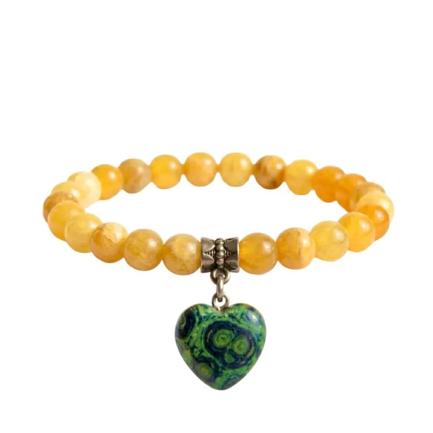 Bracciale con Pietre Naturali Vere e Ciondolo a Cuore, Energia Positiva, Armonia Interiore e Protezione Spirituale, Amore e Benessere (Calcite Gialla) - immagine 2
