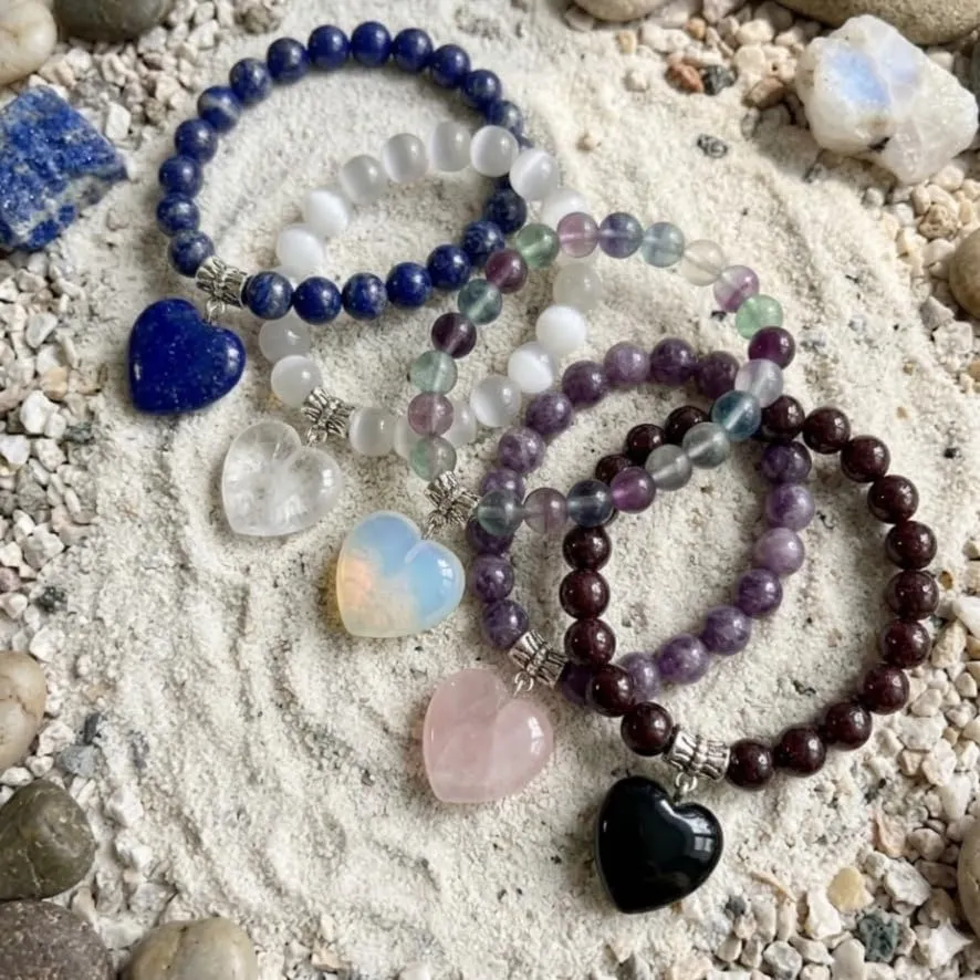Bracciale con Pietre Naturali Vere e Ciondolo a Cuore ossidiana, Energia Positiva, Armonia Interiore e Protezione Spirituale, Amore e Benessere Granato - immagine 7