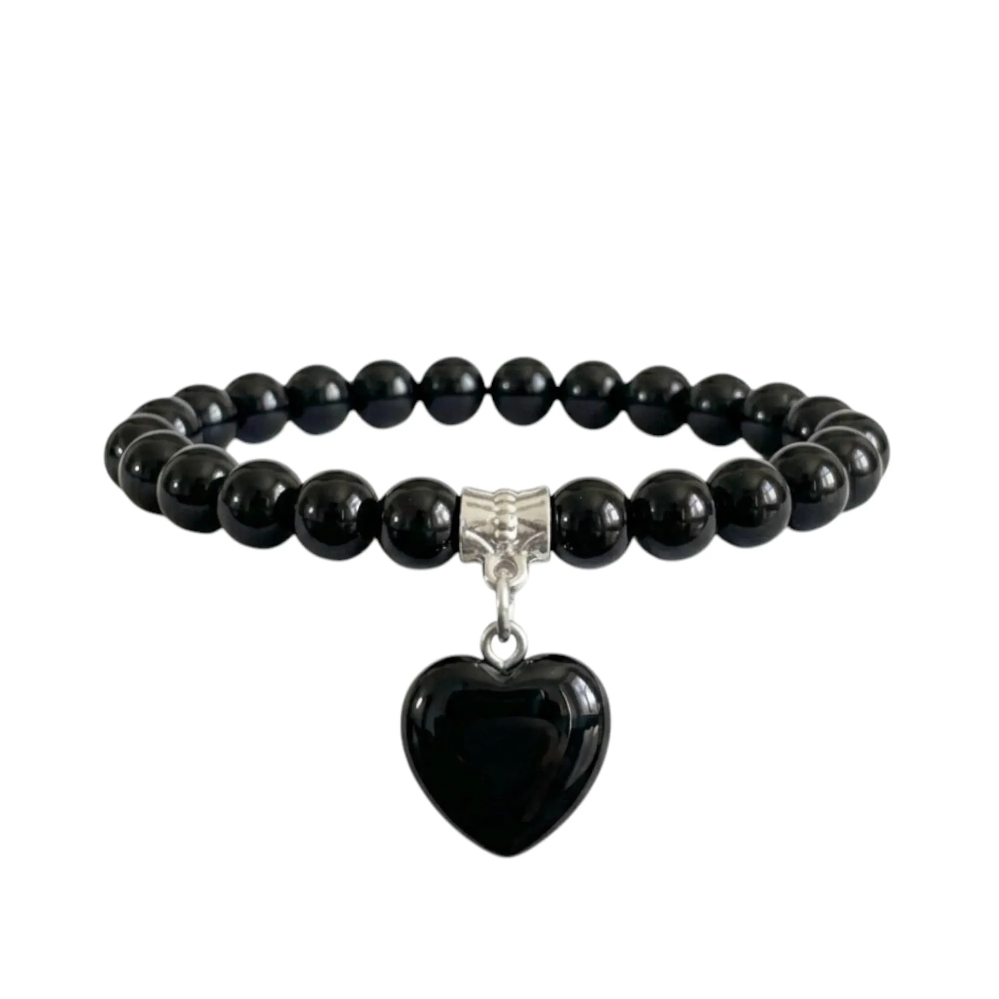 ALCHIMIA- Bracciale con Pietre Naturali Vere e Ciondolo a Cuore, Energia Positiva, Armonia Interiore e Protezione Spirituale, Amore e Benessere Onice Nera - immagine 1