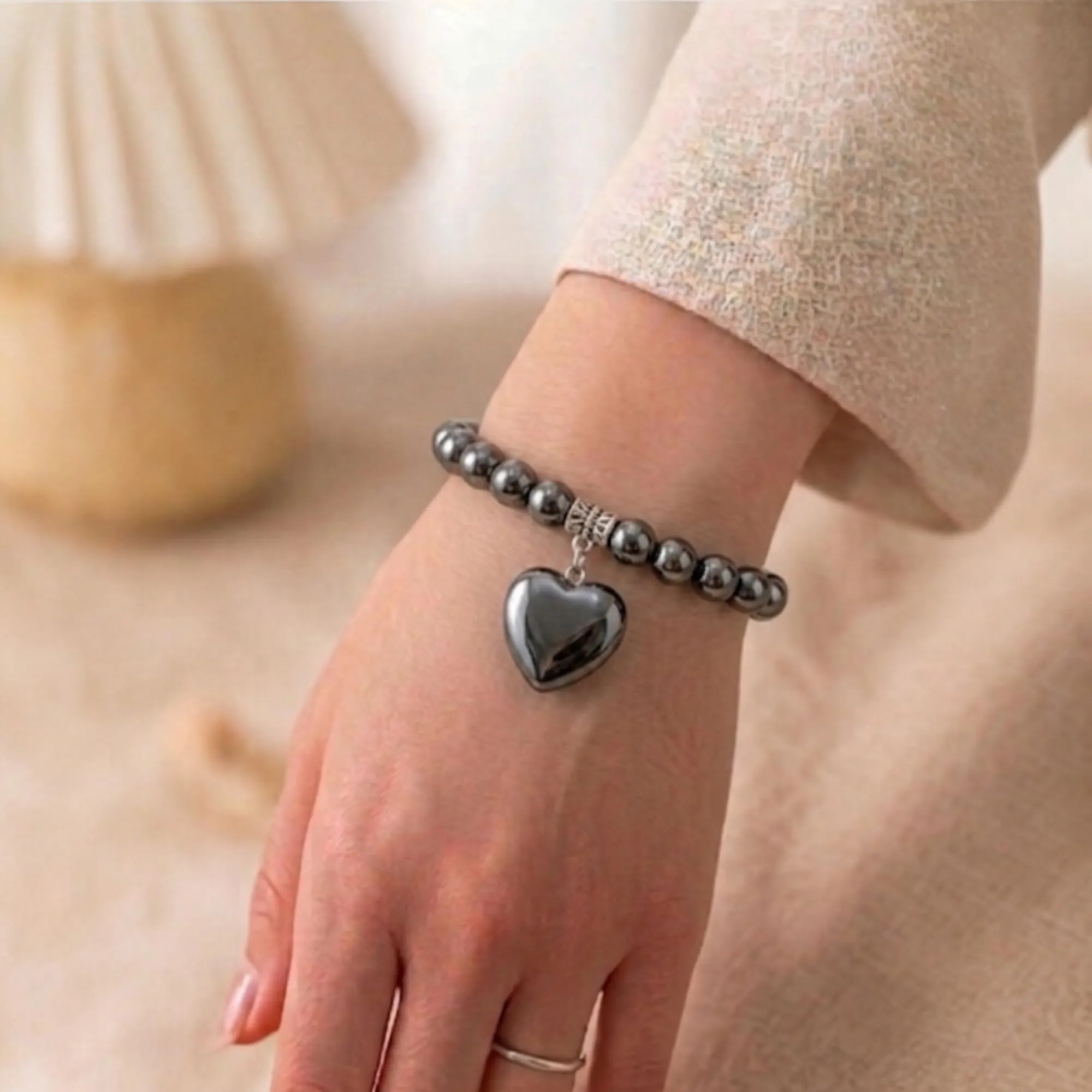 ALCHIMIA-Bracciale con Pietre Naturali Vere e Ciondolo a Cuore, Energia Positiva, Armonia Interiore e Protezione Spirituale, Amore e Benesseree Ematite - immagine 4