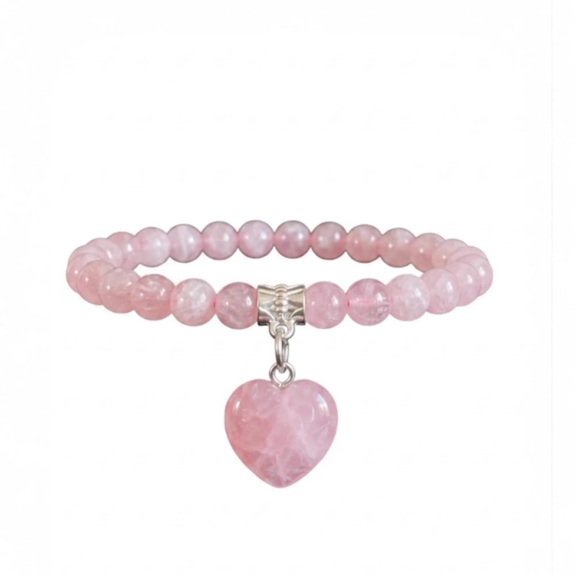 Bracciale con Pietre Naturali Vere e Ciondolo a Cuore, Energia Positiva, Armonia Interiore e Protezione Spirituale, Amore e Benessere (Quarzo Rosa) - immagine 1