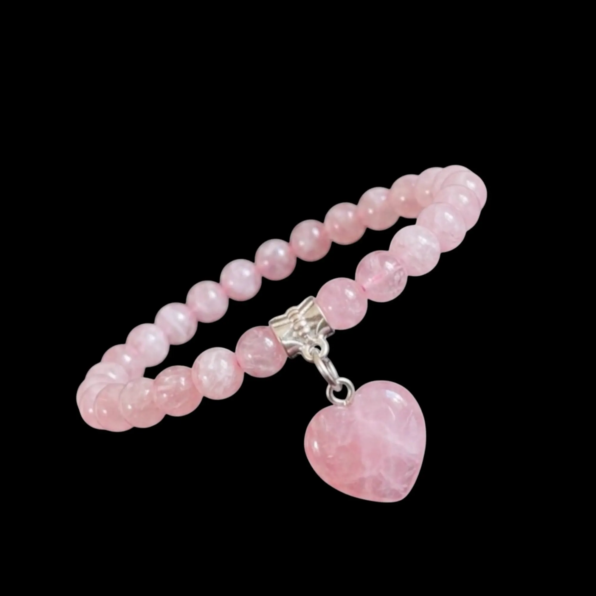 Bracciale con Pietre Naturali Vere e Ciondolo a Cuore, Energia Positiva, Armonia Interiore e Protezione Spirituale, Amore e Benessere (Quarzo Rosa) - immagine 2