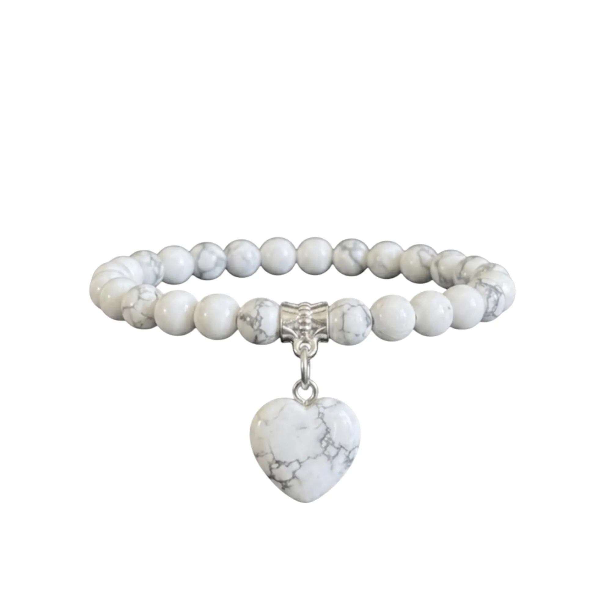 Bracciale con Pietre Naturali Vere e Ciondolo a Cuore, Energia Positiva, Armonia Interiore e Protezione Spirituale, Amore e Benessere Howlite Bianca - immagine 1