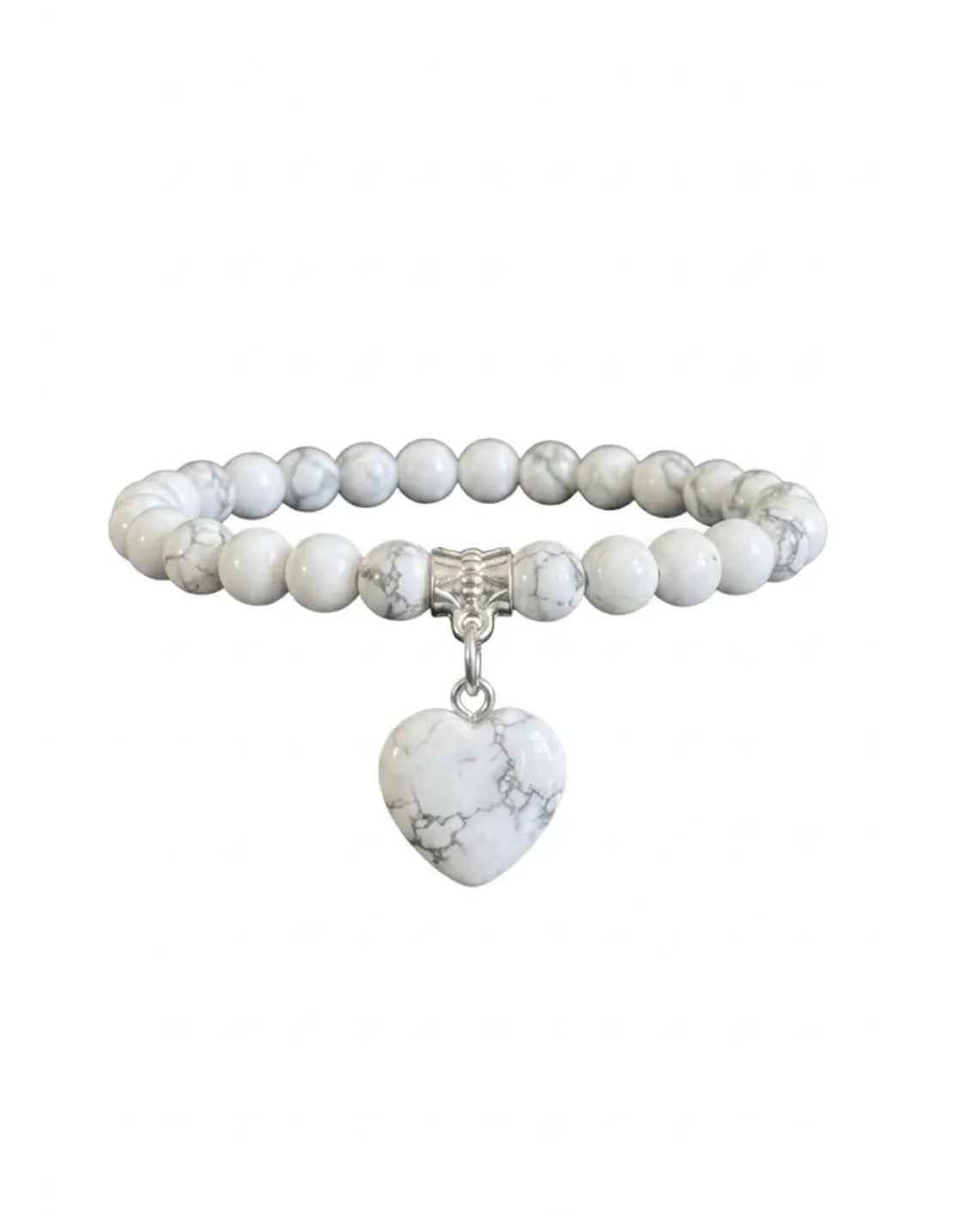 Bracciale con Pietre Naturali Vere e Ciondolo a Cuore, Energia Positiva, Armonia Interiore e Protezione Spirituale, Amore e Benessere Howlite Bianca - immagine 2