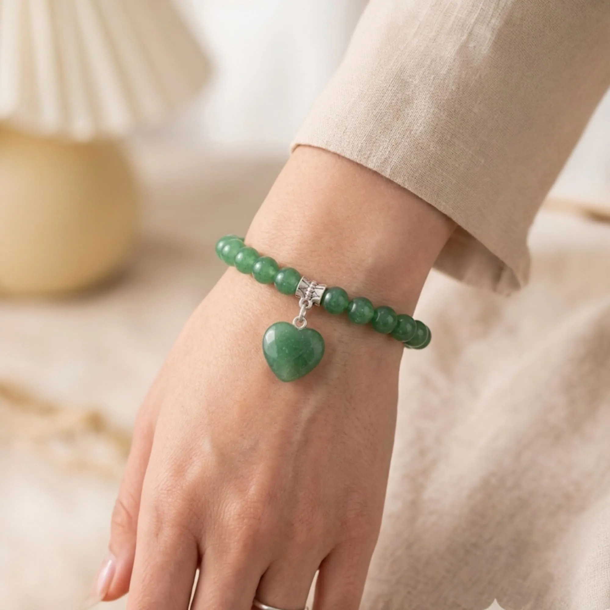 Bracciale con Pietre Naturali Vere e Ciondolo a Cuore, Energia Positiva, Armonia Interiore e Protezione Spirituale, Amore e Benessere Avventurina - immagine 3