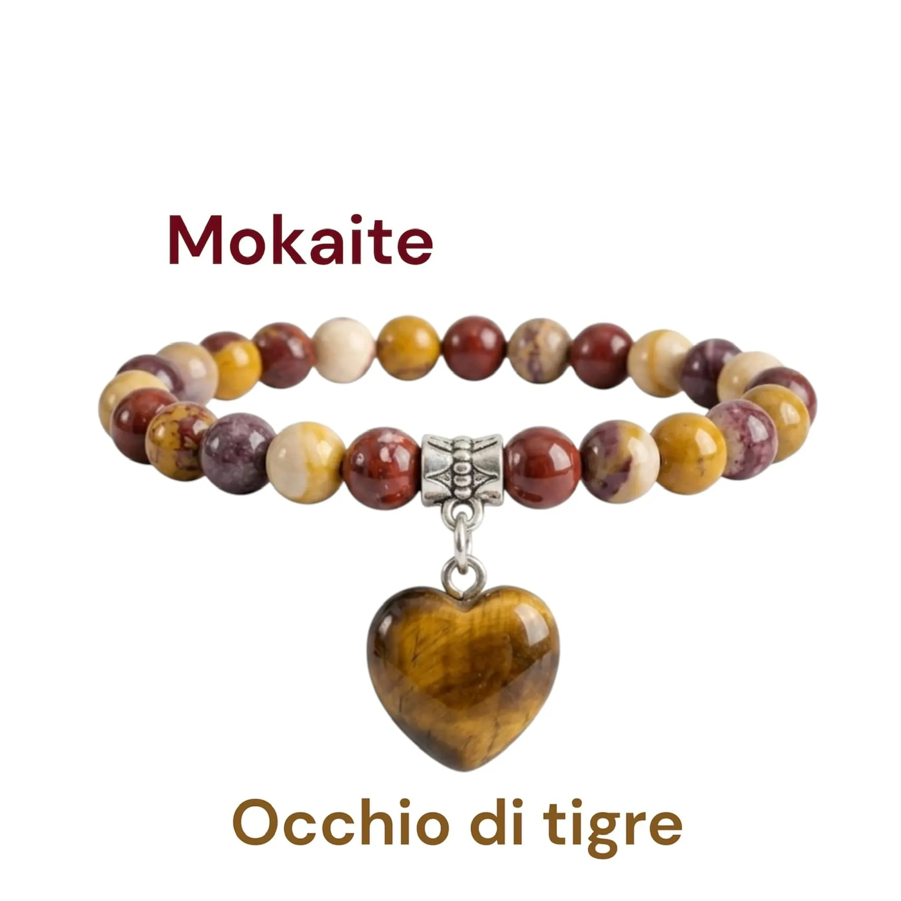 Bracciale con Pietre Naturali Vere e Ciondolo a Cuore, Energia Positiva, Armonia Interiore e Protezione Spirituale, Amore e Benessere (Trasformazione) - immagine 4