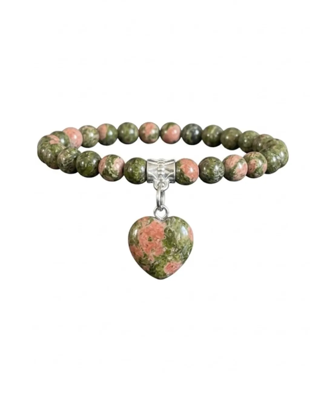 Bracciale con Pietre Naturali Vere e Ciondolo a Cuore, Energia Positiva, Armonia Interiore e Protezione Spirituale, Amore e Benessere (Unakite) - immagine 1