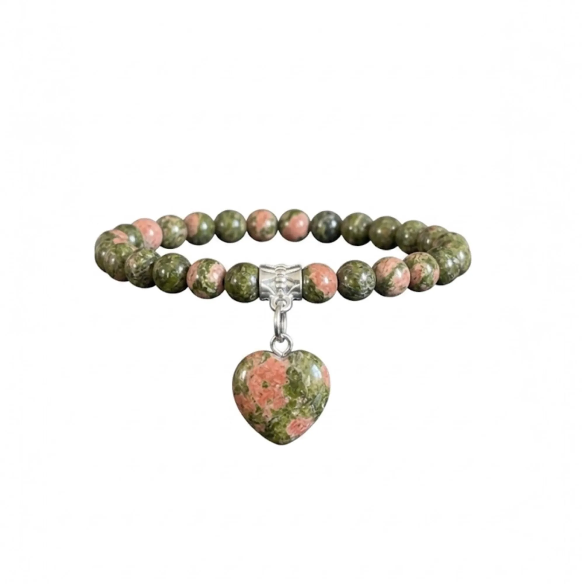 Bracciale con Pietre Naturali Vere e Ciondolo a Cuore, Energia Positiva, Armonia Interiore e Protezione Spirituale, Amore e Benessere (Unakite) - immagine 4