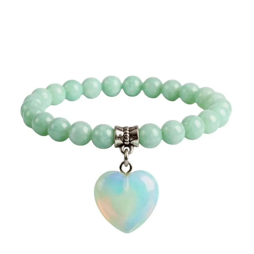 Bracciale con Pietre Naturali Vere e Ciondolo a Cuore, Energia Positiva, Armonia Interiore e Protezione Spirituale, Amore e Benessere (Amazzonite) - immagine 2