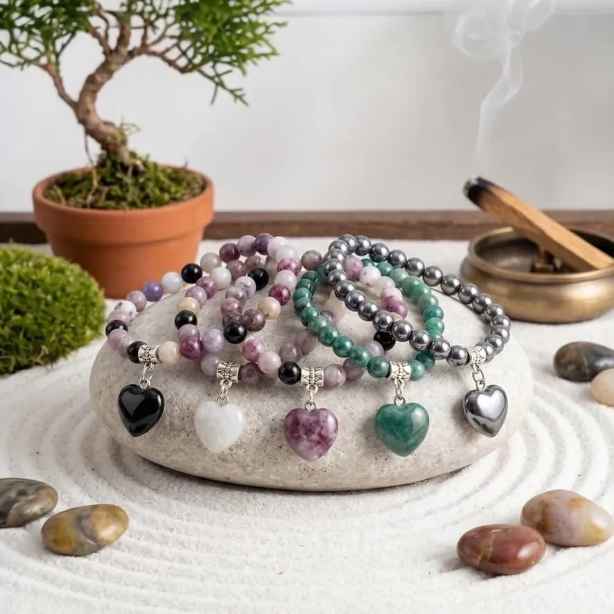 Bracciale con Pietre Naturali Vere e Ciondolo a Cuore, Energia Positiva, Armonia Interiore e Protezione Spirituale, Amore e Benessere (Amazzonite) - immagine 3