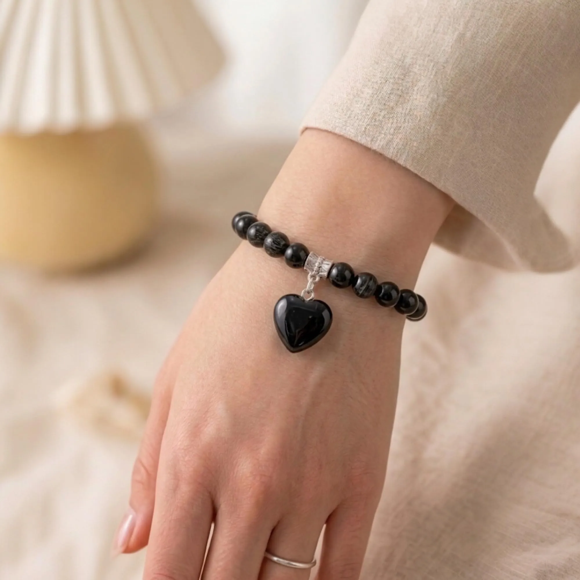 ALCHIMIA-Bracciale con Pietre Naturali Vere e Ciondolo a Cuore, Energia Positiva, Armonia Interiore e Protezione Spirituale, Amore e Benessere Tormalina nera - immagine 3