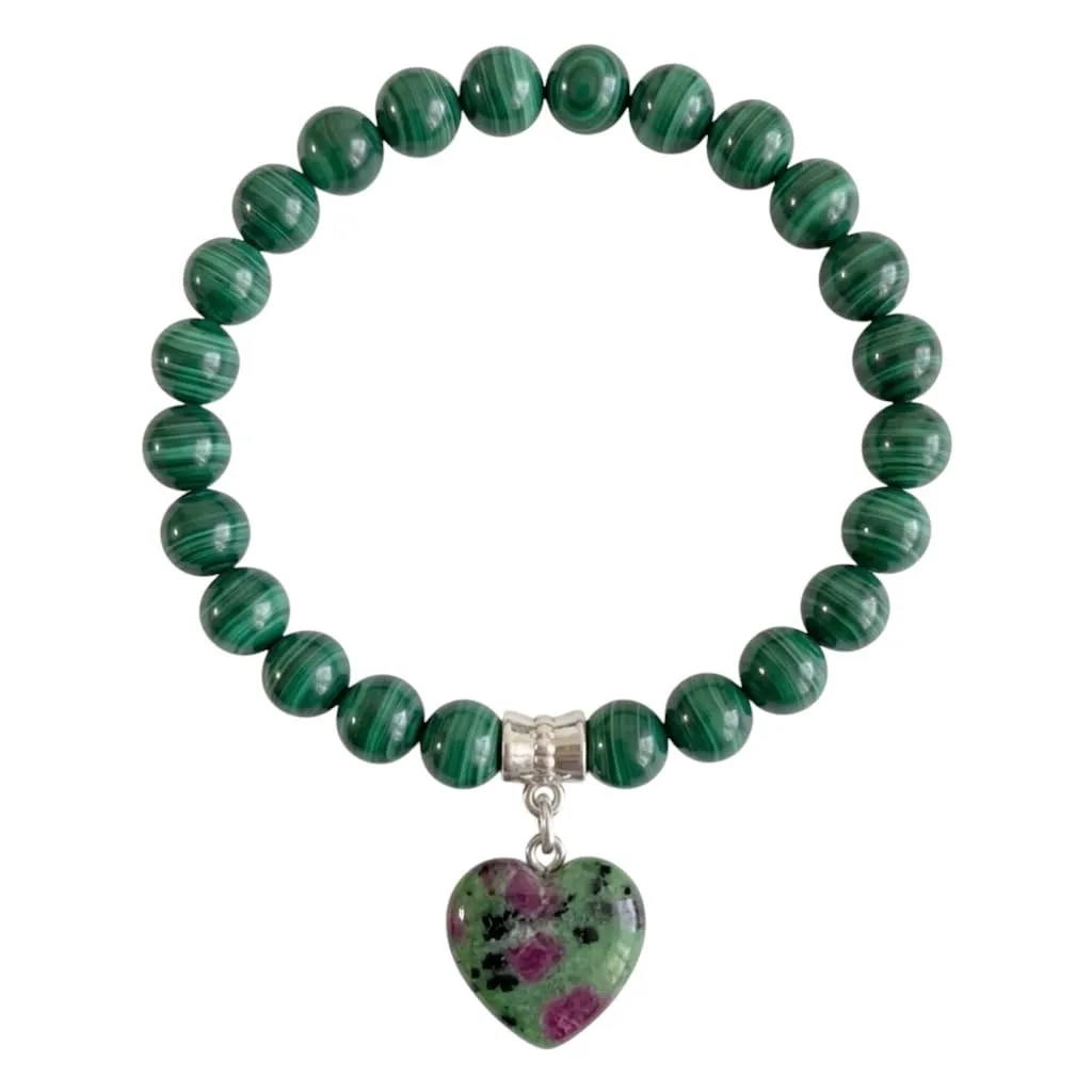 Bracciale con Pietre Naturali Vere e Ciondolo a Cuore, Energia Positiva, Armonia Interiore e Protezione Spirituale, Amore e Benessere (Malachite) - immagine 4