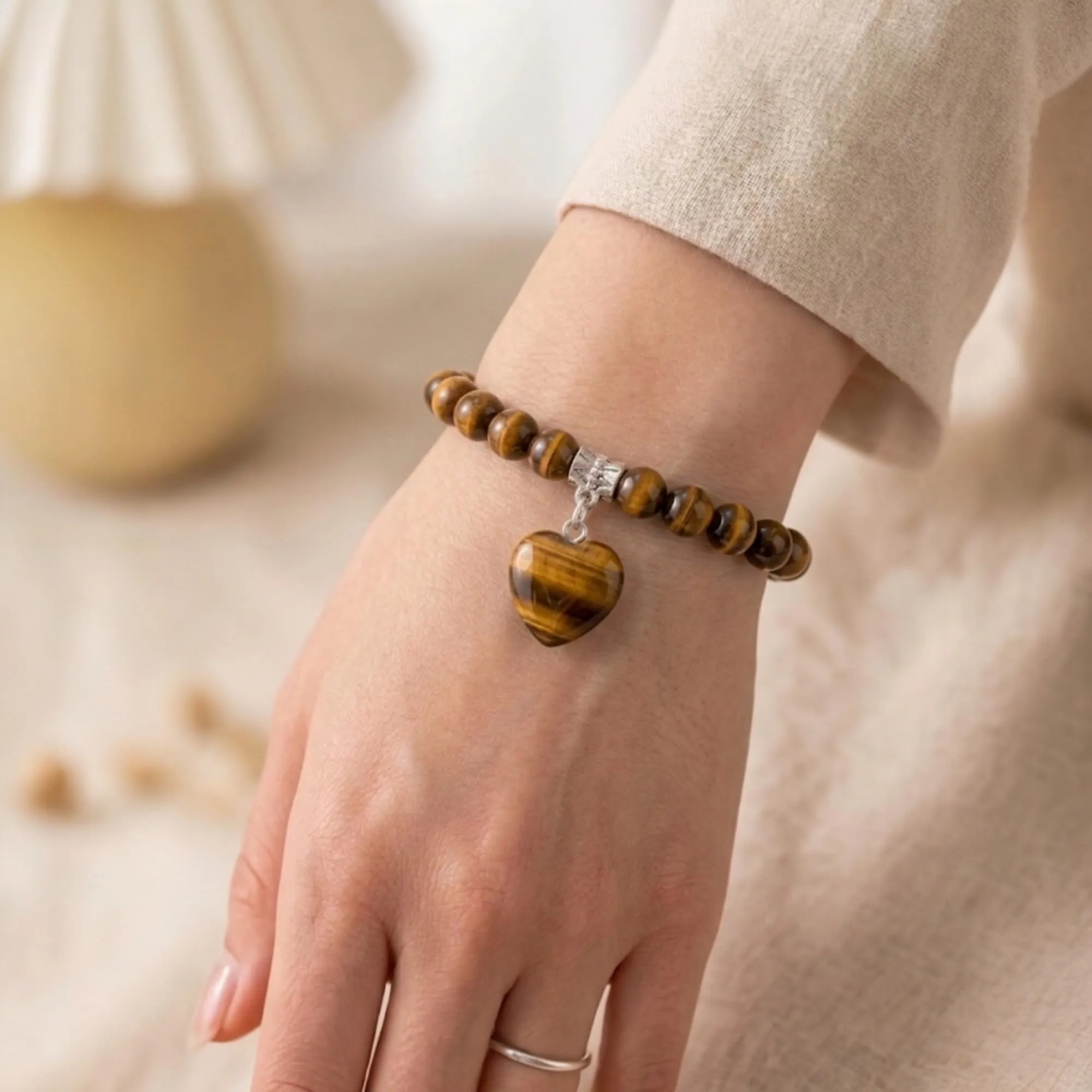 ALCHIMIA-Bracciale con Pietre Naturali Vere e Ciondolo a Cuore, Energia Positiva, Armonia Interiore e Protezione Spirituale, Amore e Benessere Occhio di Tigre - immagine 2