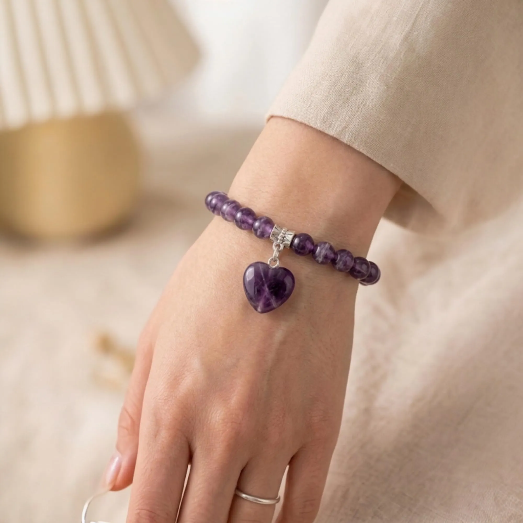 ALCHIMIA-Bracciale con Pietre Naturali Vere e Ciondolo a Cuore, Energia Positiva, Armonia Interiore e Protezione Spirituale, Amore e Benessere Ametista - immagine 4