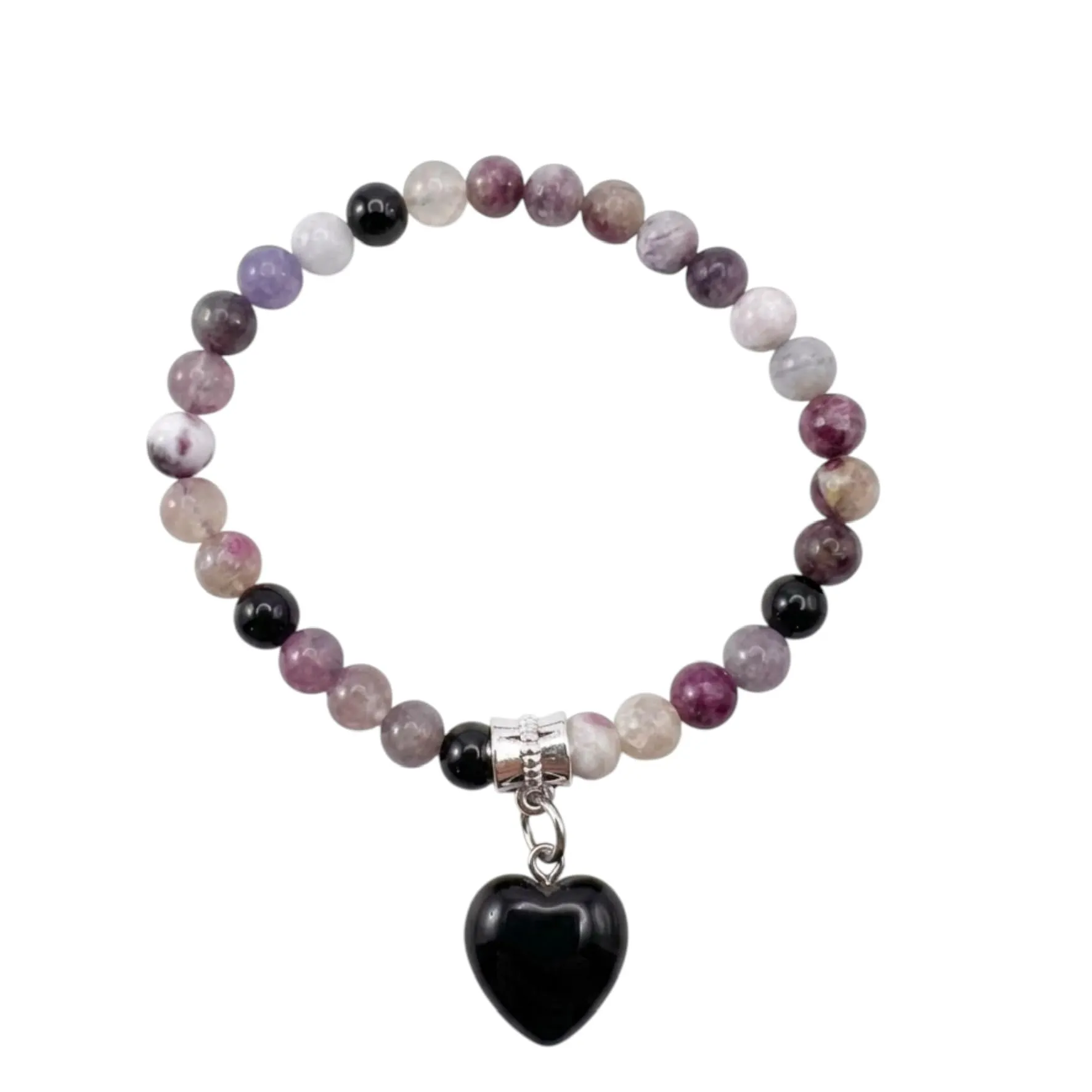 Bracciale con Pietre Naturali Vere e Ciondolo a Cuore, Energia Positiva, Armonia Interiore e Protezione Spirituale, Amore e Benessere (Tormalina Policroma) - immagine 1