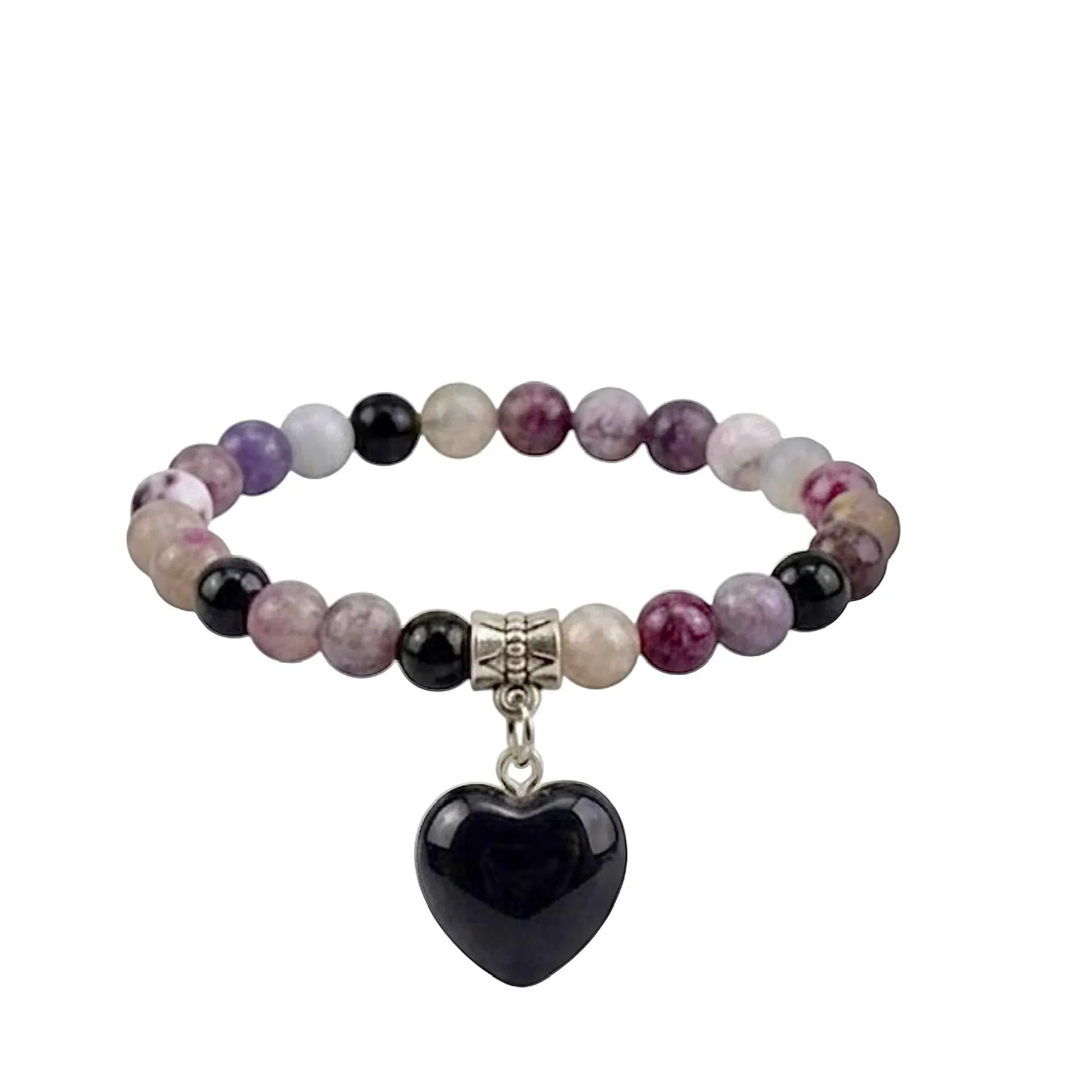 Bracciale con Pietre Naturali Vere e Ciondolo a Cuore, Energia Positiva, Armonia Interiore e Protezione Spirituale, Amore e Benessere (Tormalina Policroma) - immagine 2