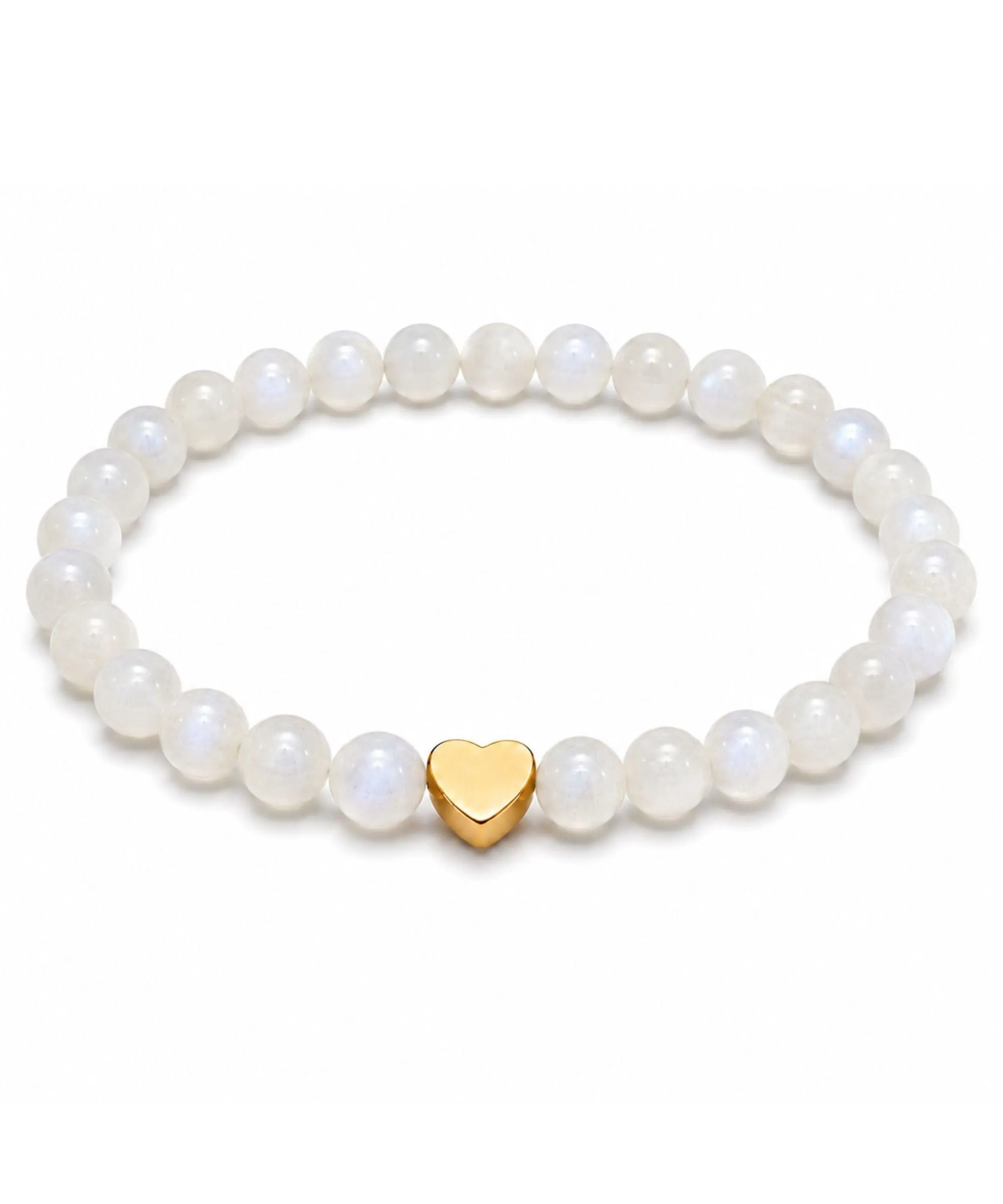 GD GOOD.designs Bracciale con Pietra di Luna e Cuore in Acciaio Inox Placcato Oro 18K | Bracciale da Donna con Perle da 6 mm | Impermeabile | Elastico 15–19 cm | Sacchetto Portagioie Incluso - immagine 1