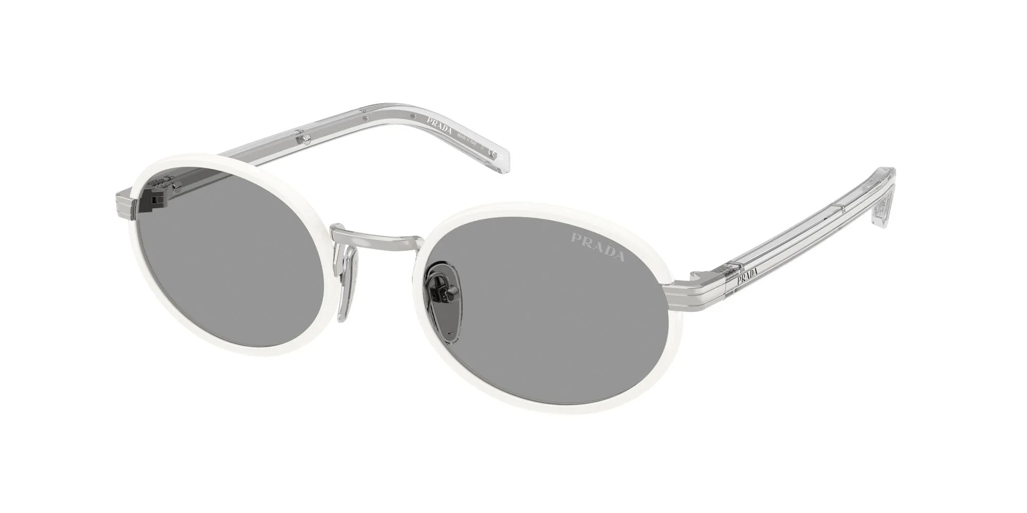 Prada PR B56S 23E50Q Occhiali da sole Acciaio Bianco Grigio Rotonda Normale - immagine 1