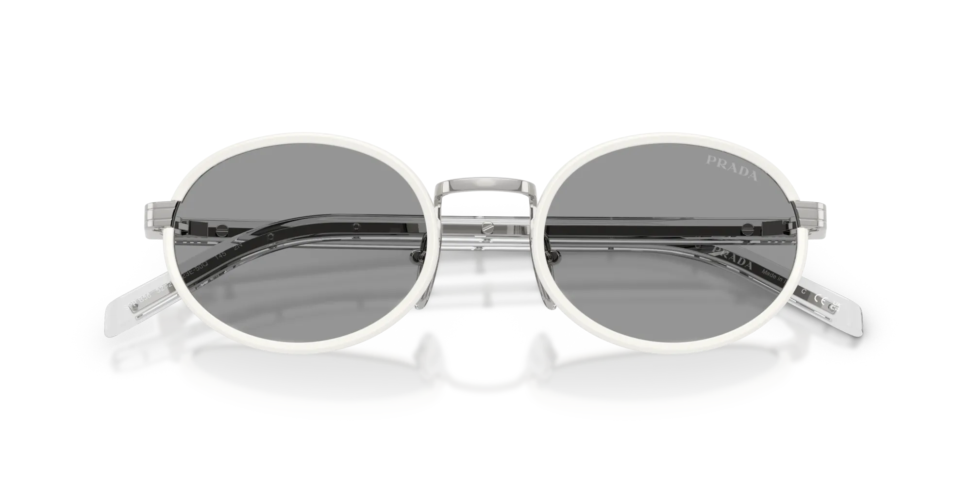 Prada PR B56S 23E50Q Occhiali da sole Acciaio Bianco Grigio Rotonda Normale - immagine 2