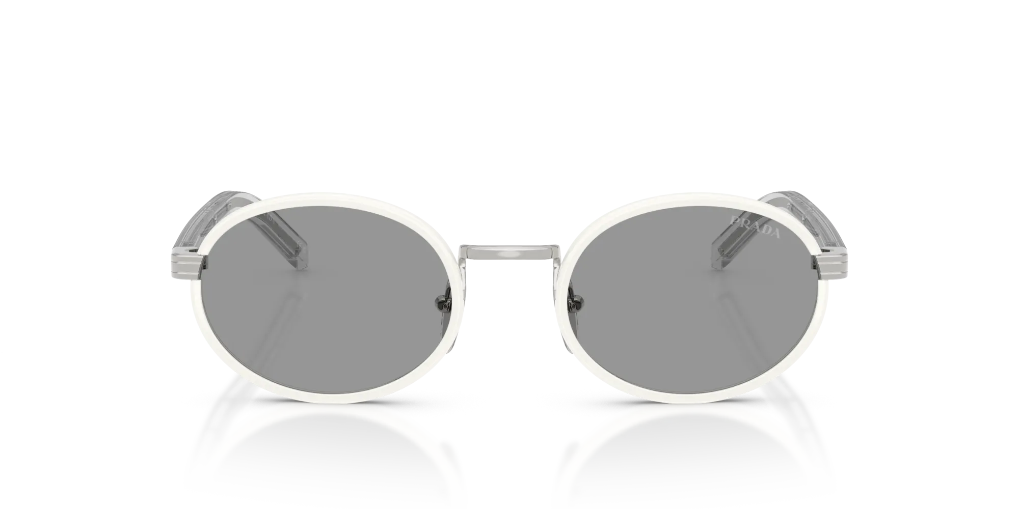 Prada PR B56S 23E50Q Occhiali da sole Acciaio Bianco Grigio Rotonda Normale - immagine 3