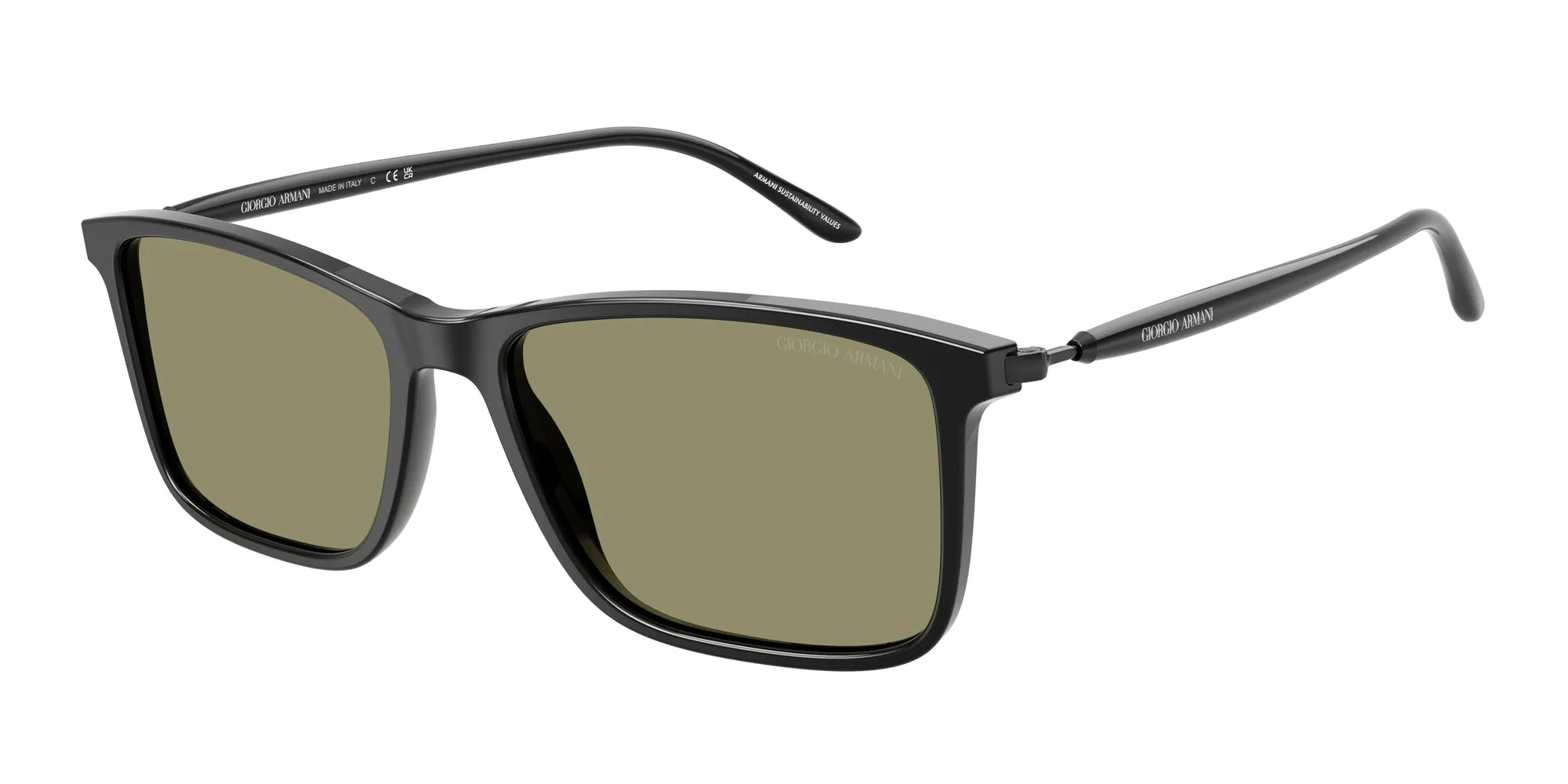 Giorgio Armani AR8218 50012A Occhiali da sole Acetato Nero Verde Squadrata Normale - immagine 1