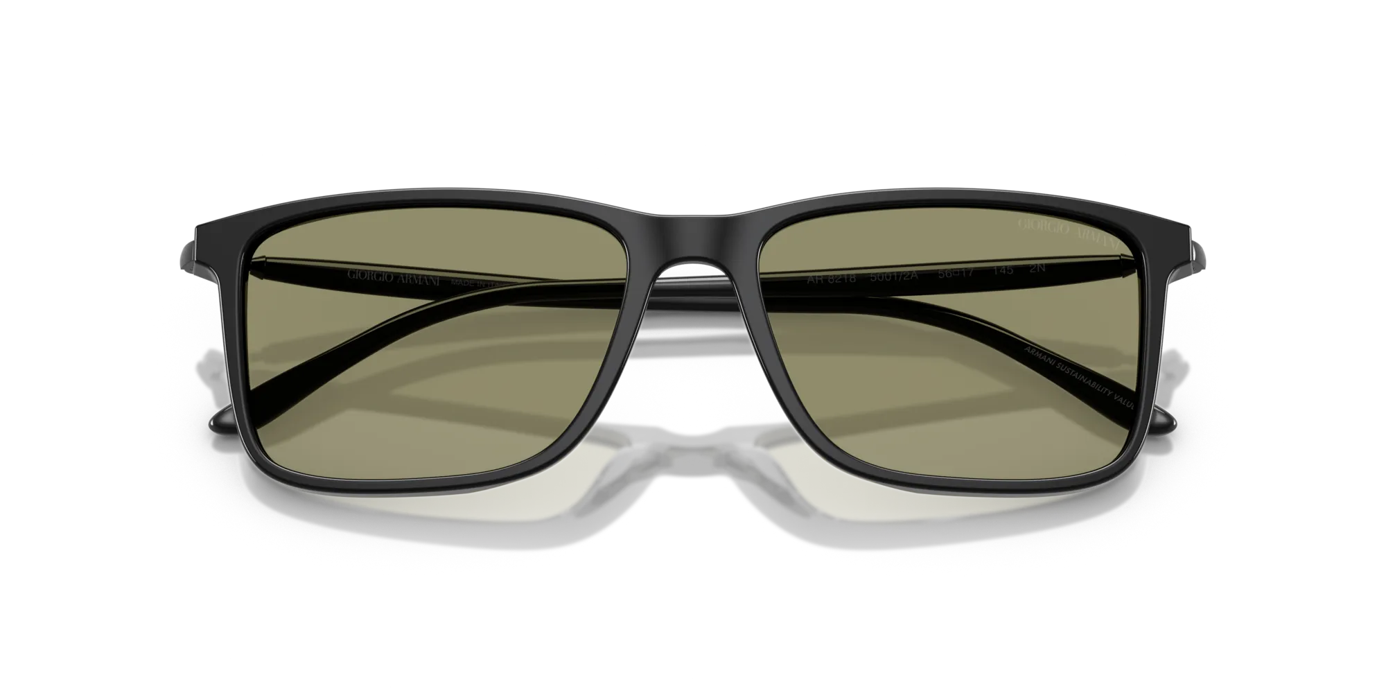 Giorgio Armani AR8218 50012A Occhiali da sole Acetato Nero Verde Squadrata Normale - immagine 2