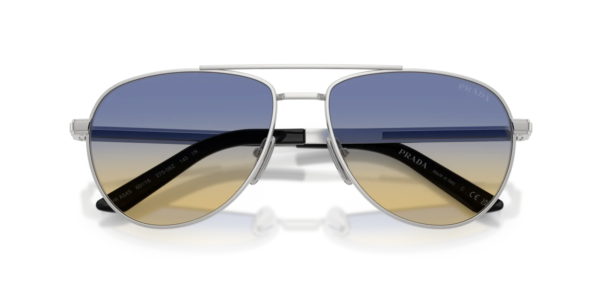 Prada PR A54S 27506Z Occhiali da sole Metallo Argento Giallo Pilot Normale - immagine 2