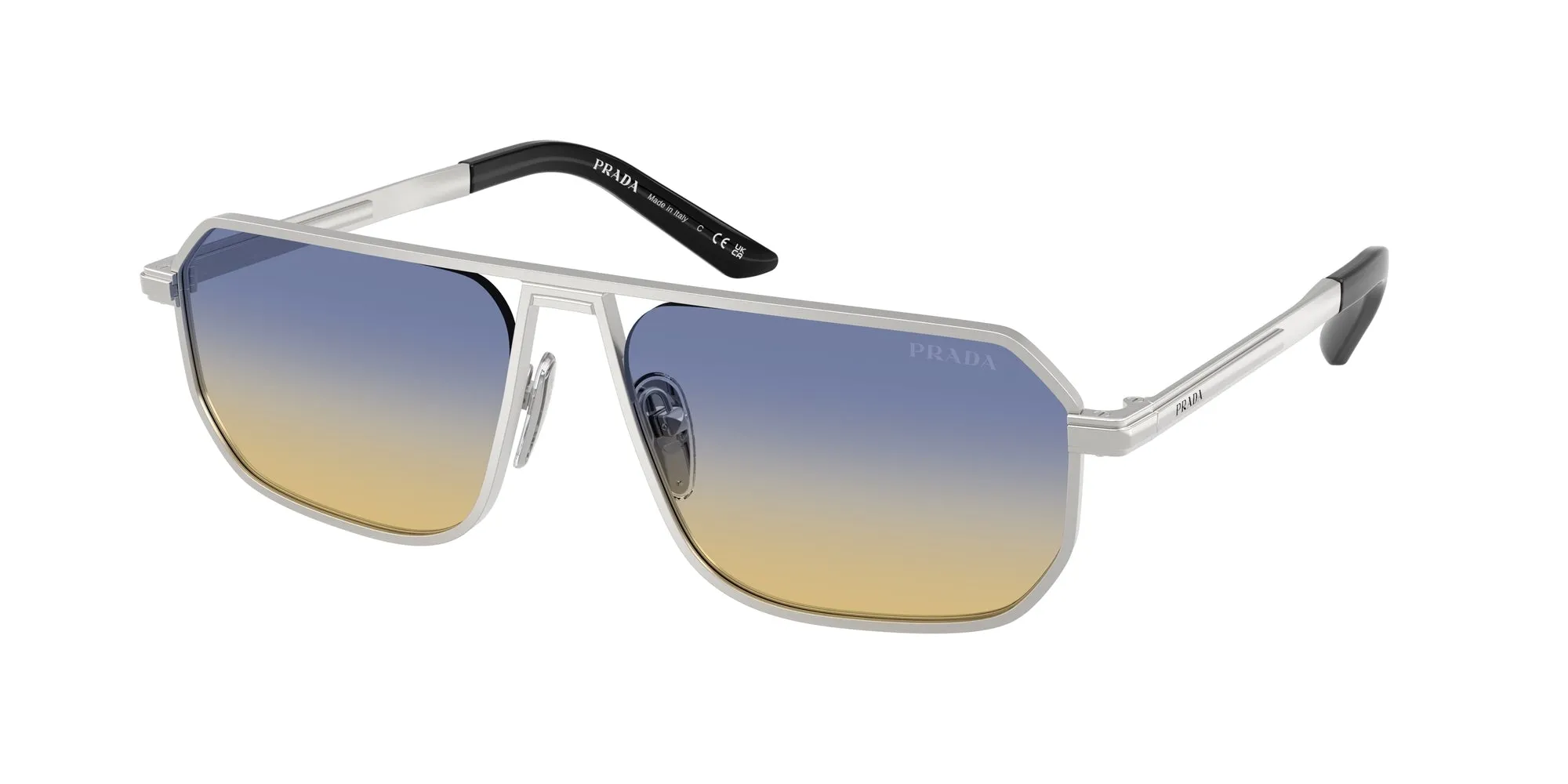 Prada PR A53S 27506Z Occhiali da sole Acciaio Argento Giallo Pillow Normale - immagine 1