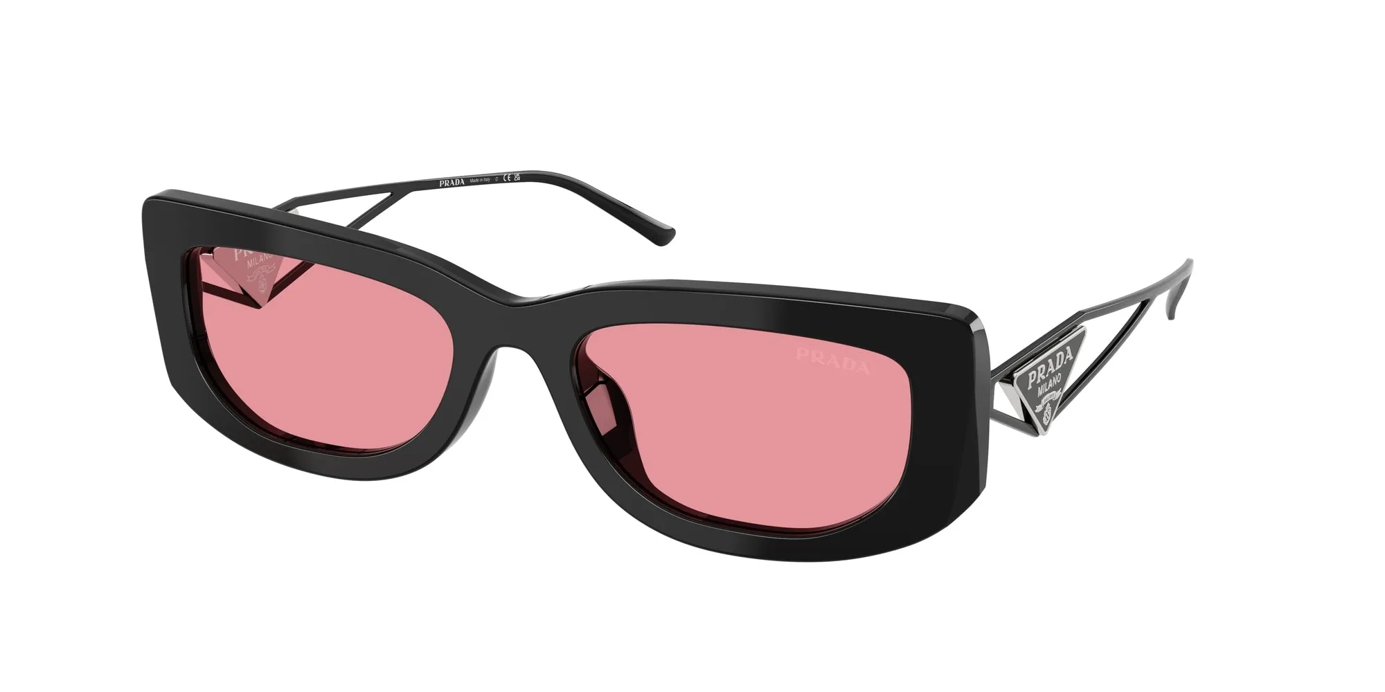 Prada PR 14YS 1AB30L Occhiali da sole Acetato Nero Rosa Squadrata Normale - immagine 1